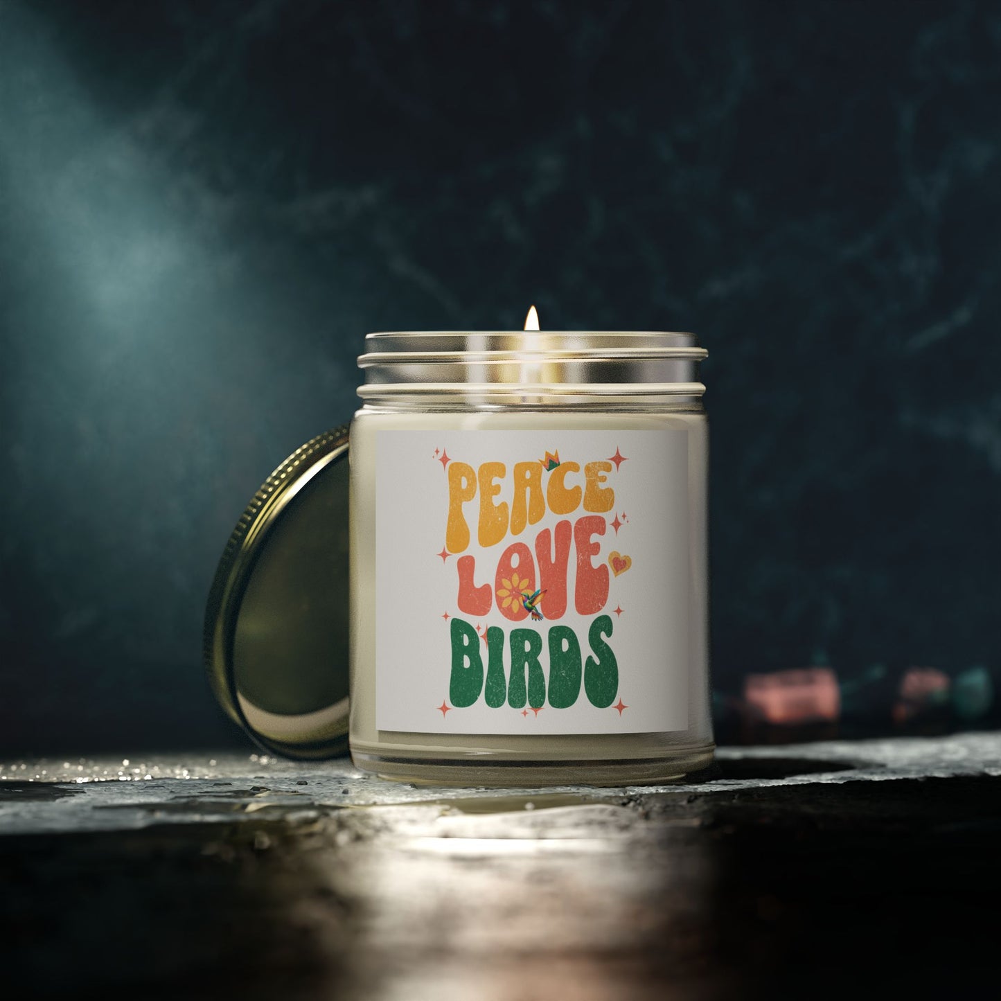 Peace Love Birds Scented Candle - Coconut Apricot Wax 9oz - Eco-Friendly Home Fragrance