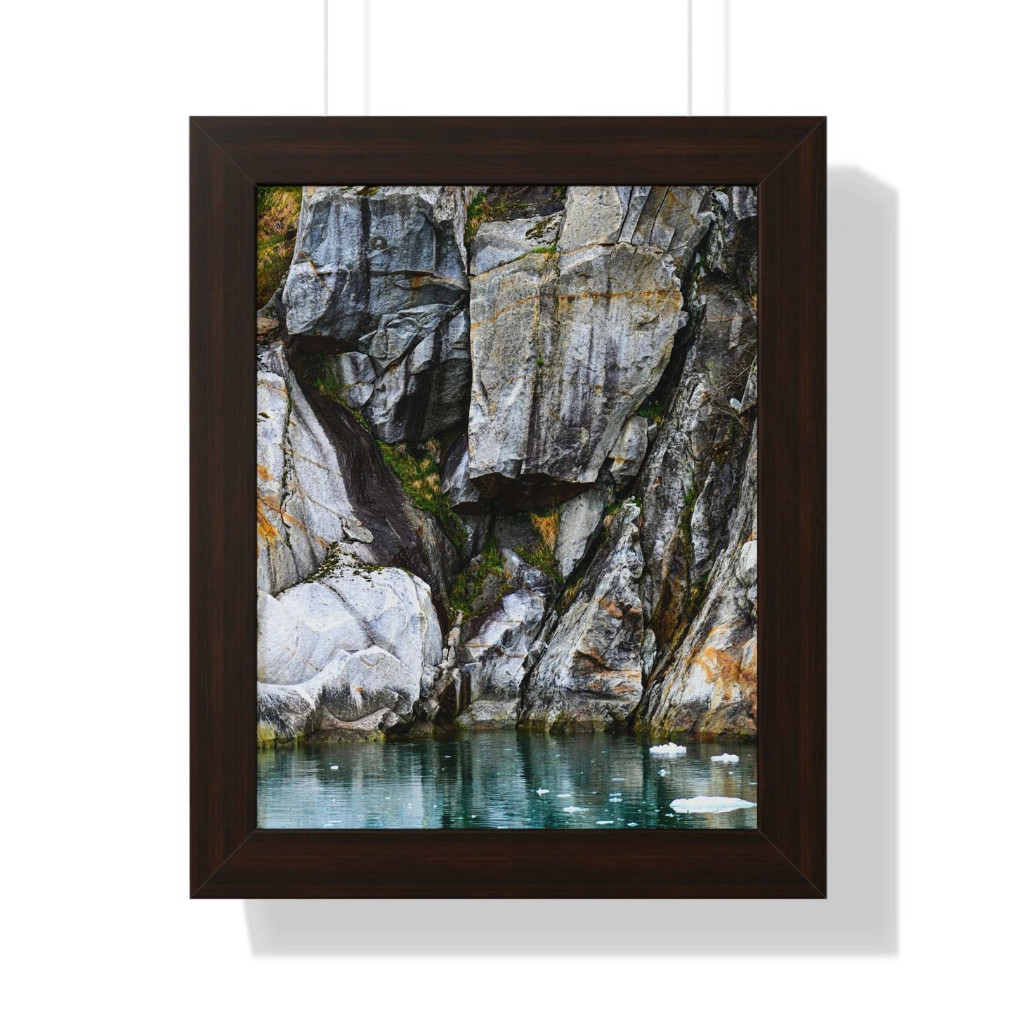 Serene Nature Framed Vertical Poster - Coastal Rock Reflection Art