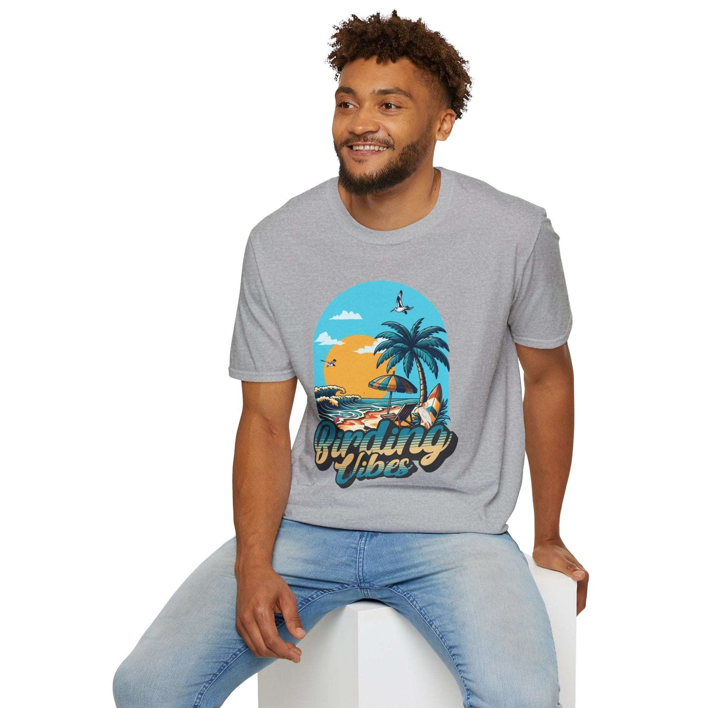 Birding Vibes Unisex Softstyle T-Shirt - Tropical Beach Graphic Tee