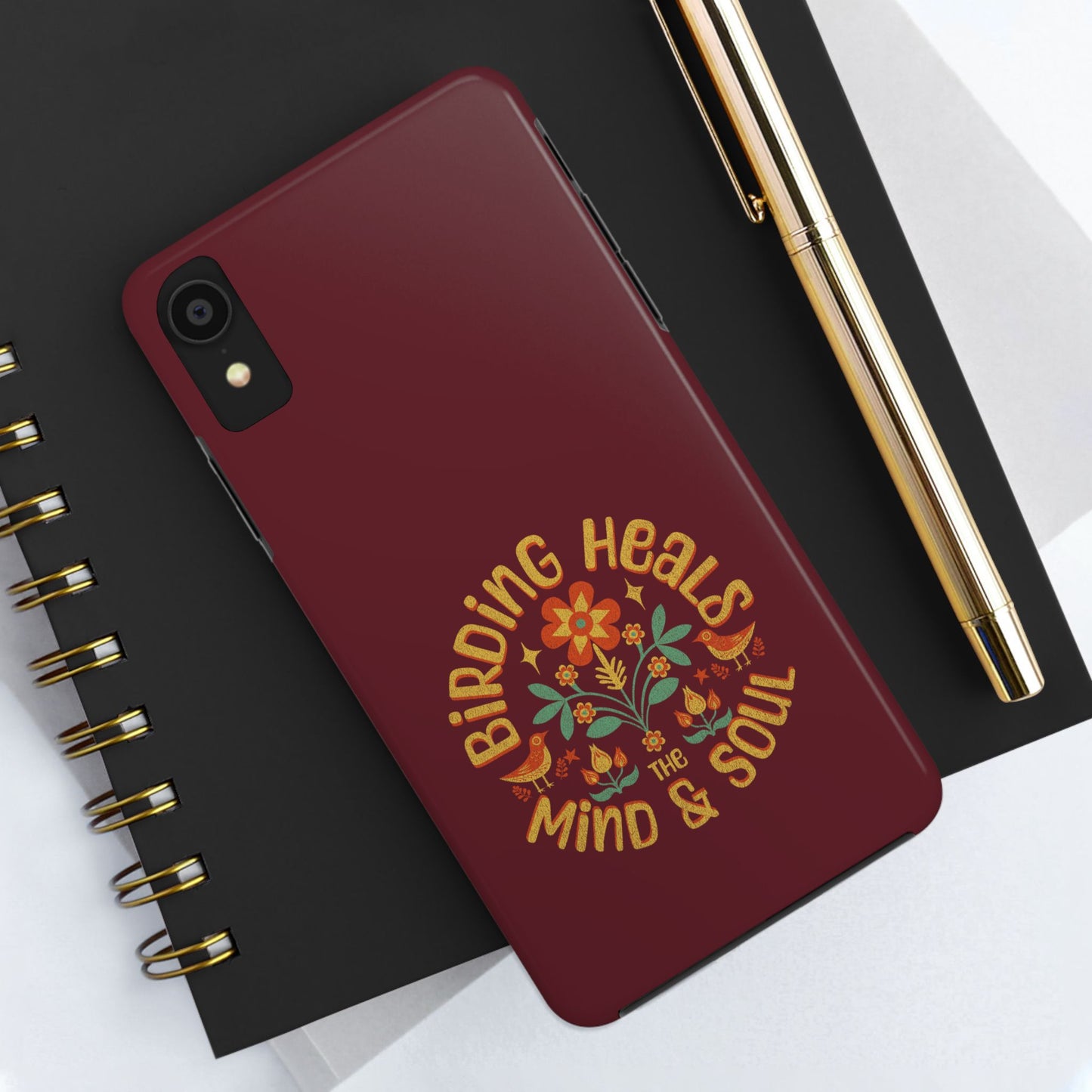 The Nerdy Birder - Birding Heals the Mind & Soul Design, Tough Secure Phone Covers for Bird Lovers, Artistic Gifts for Nature Enthusiasts