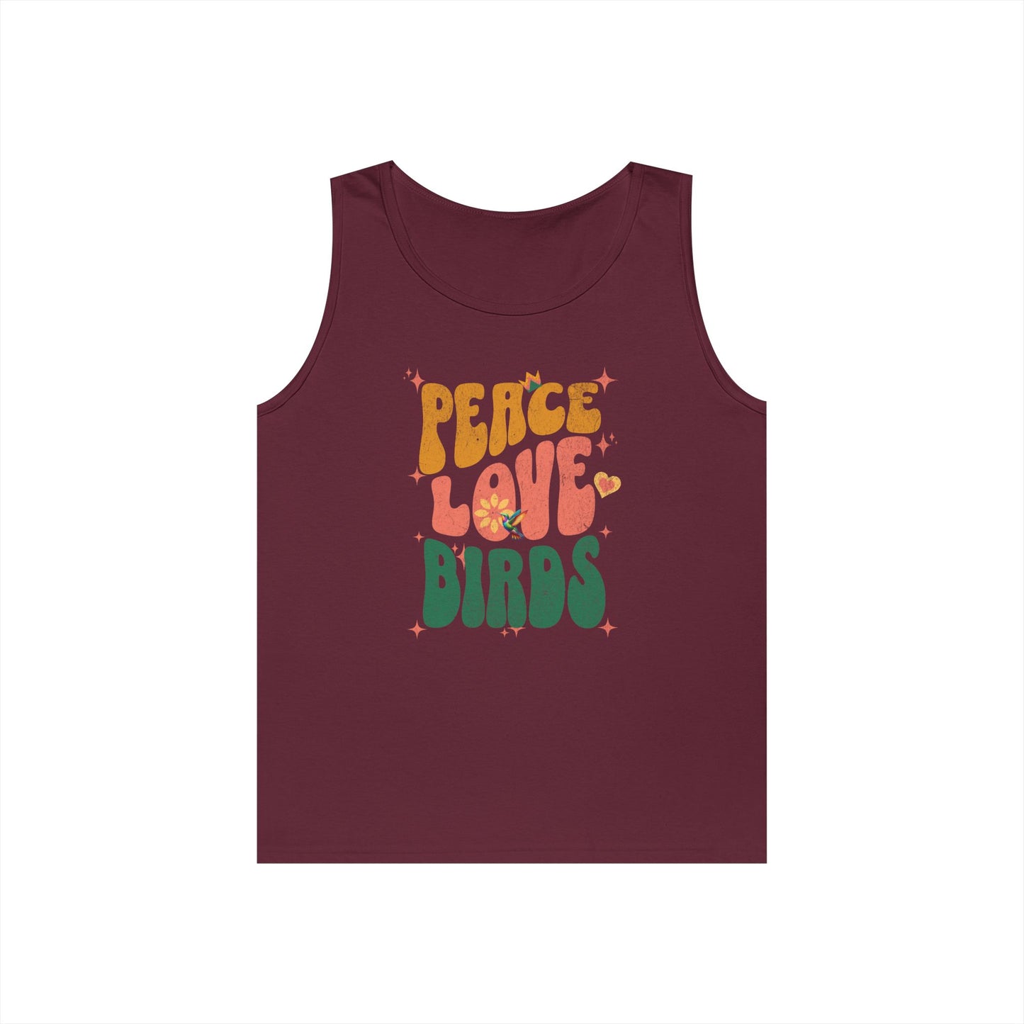 The Nerdy Birder Peace Love Birds Tank Top, Gift for Bird Lovers, Unisex Summer Wear, Fun Casual Tank