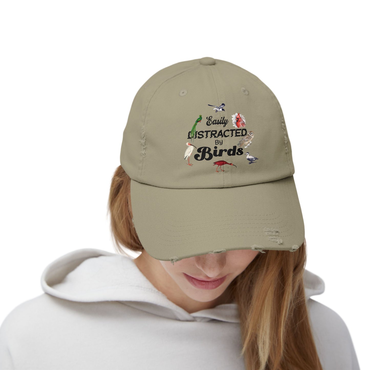 Easily Distracted By Birds Vintage Style Hat - Unisex Distressed Cap