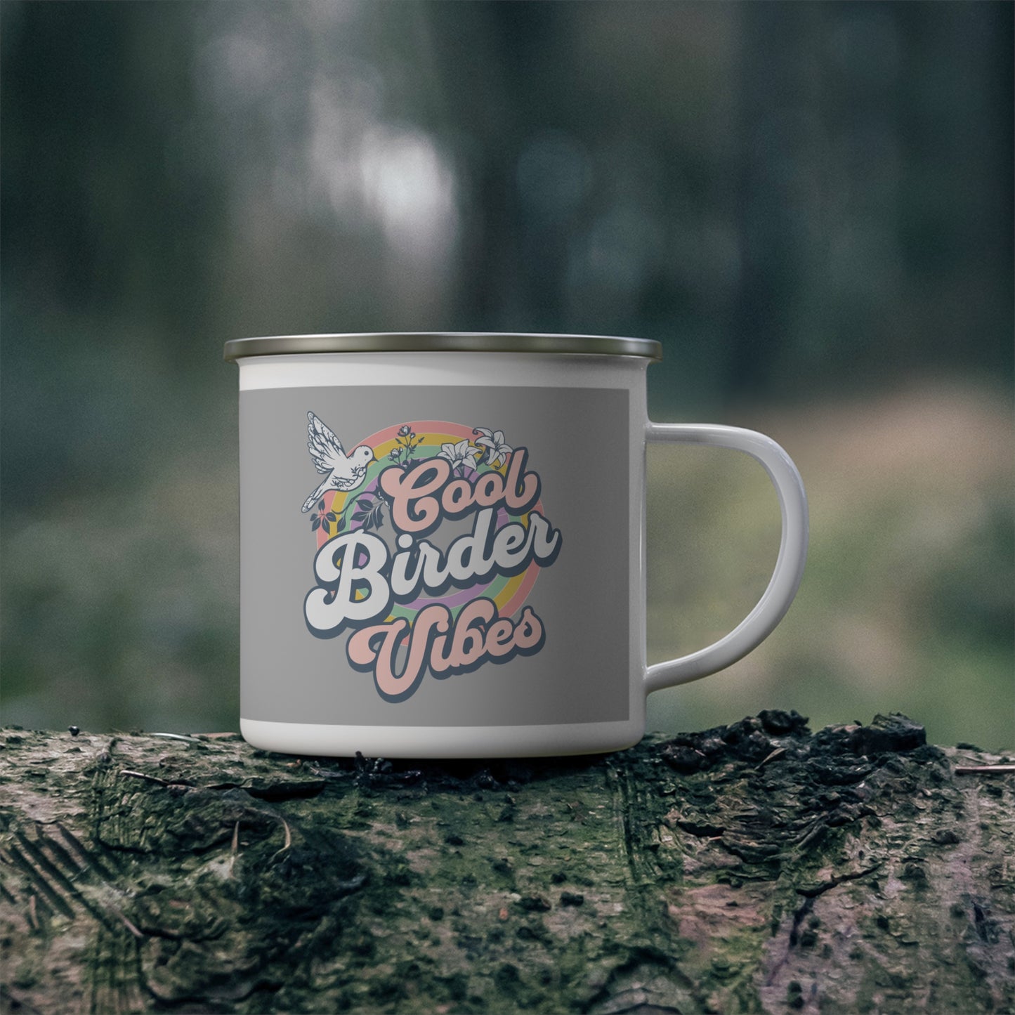 Cool Birder Vibes Enamel Camping Mug - Perfect for Outdoor Enthusiasts