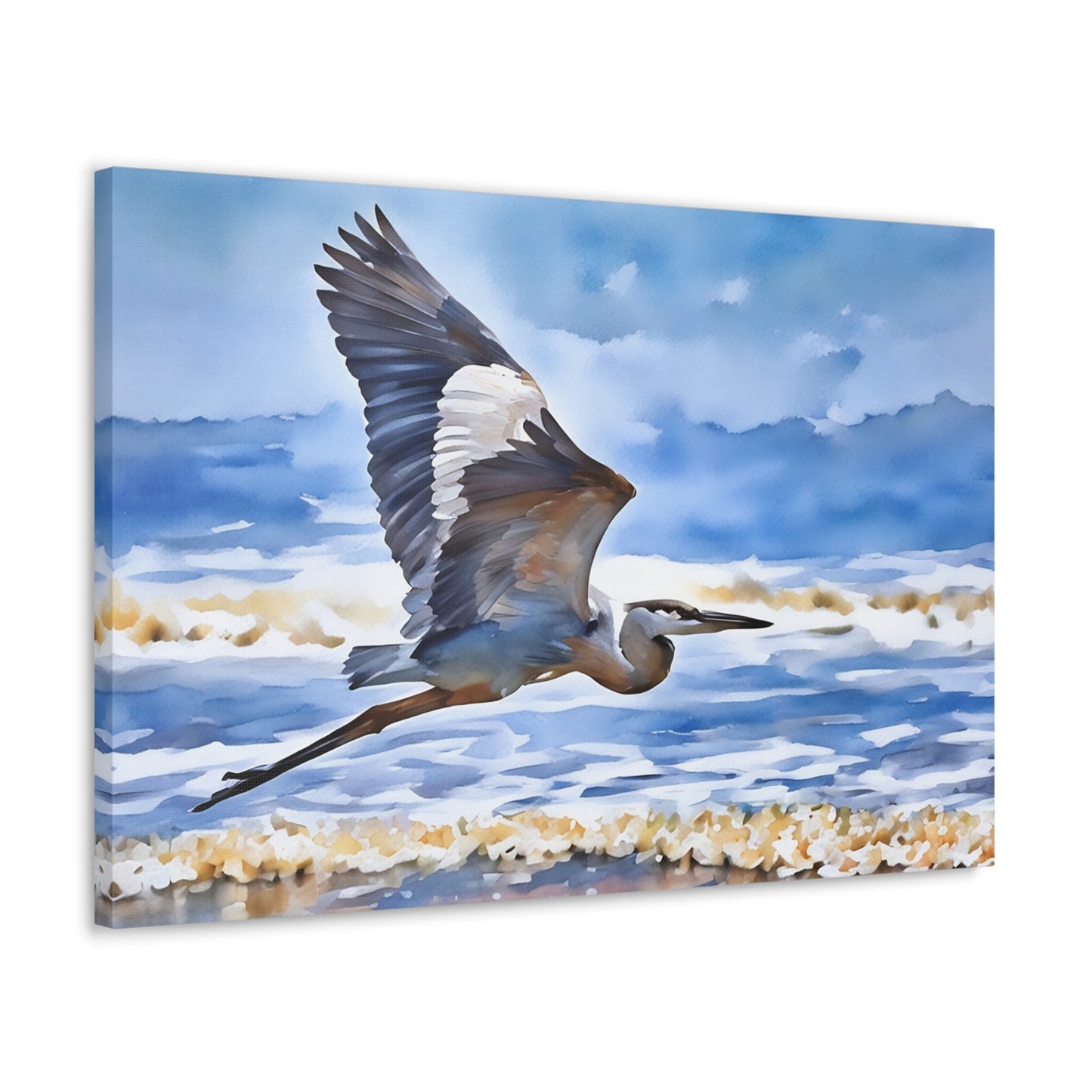 Soothing Coastal Canvas Gallery Wraps featuring Majestic Heron in Flight