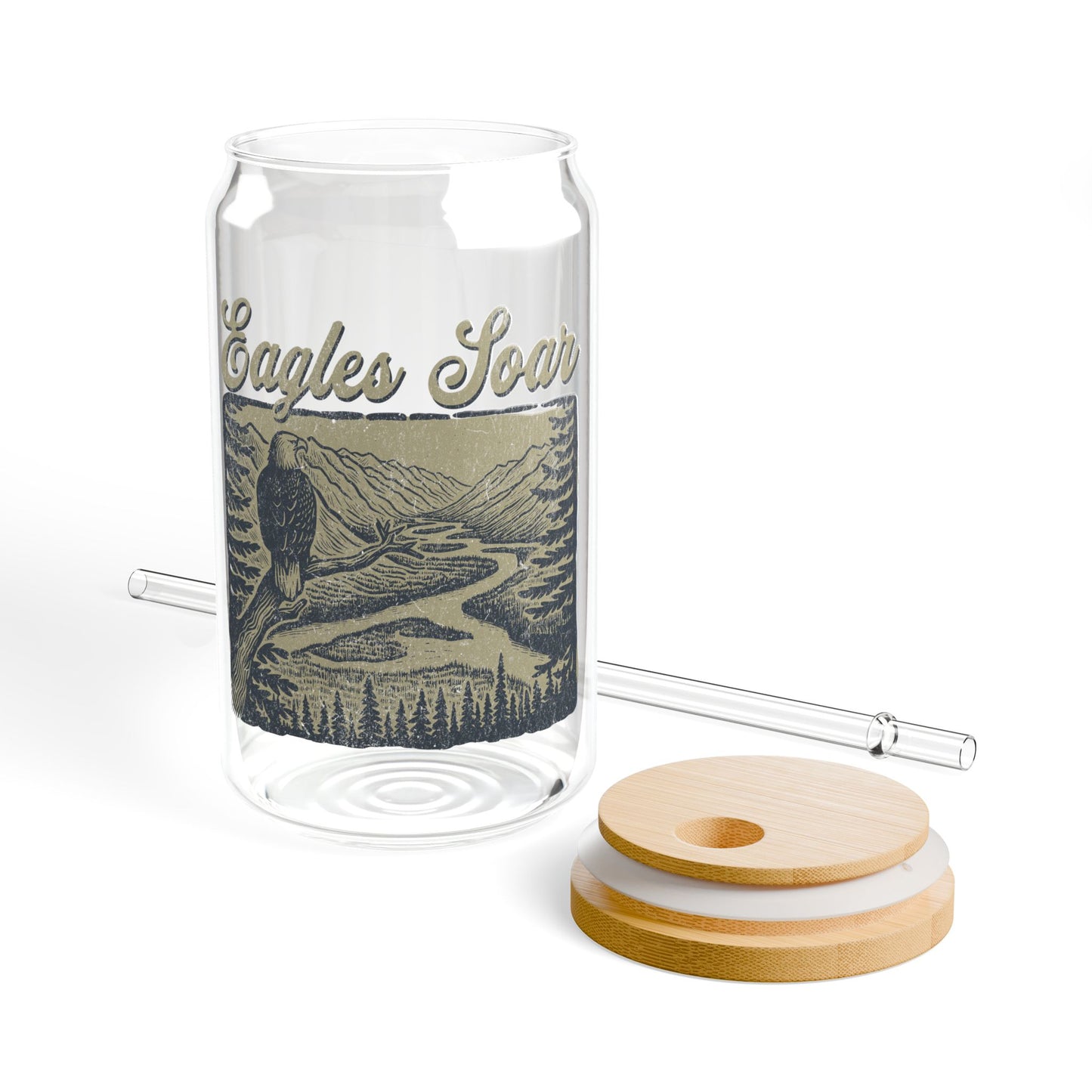 The Nerdy Birder Eagle's Soar 16oz Sipper Glass With Bamboo Lid
