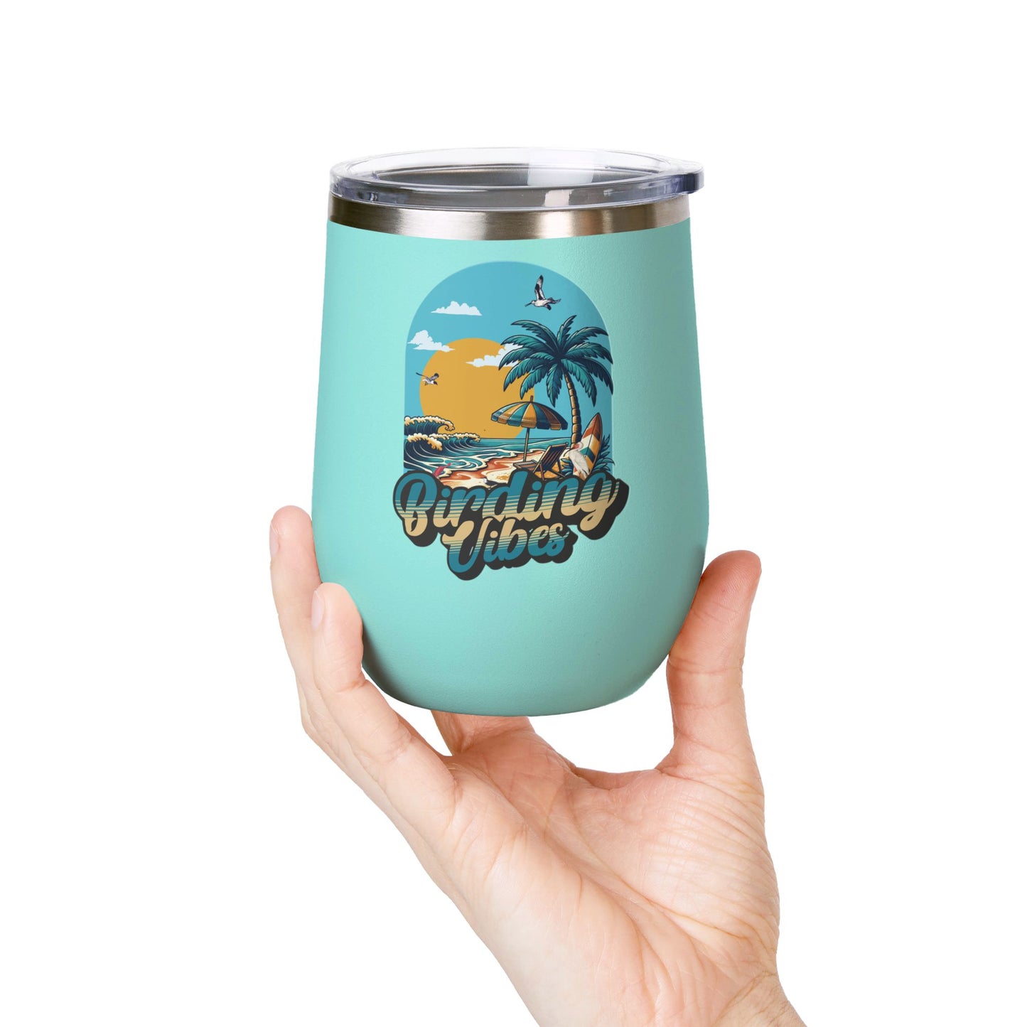 Birding Vibes Wine Tumbler | 12oz Insulated Drinkware for Beach Lovers