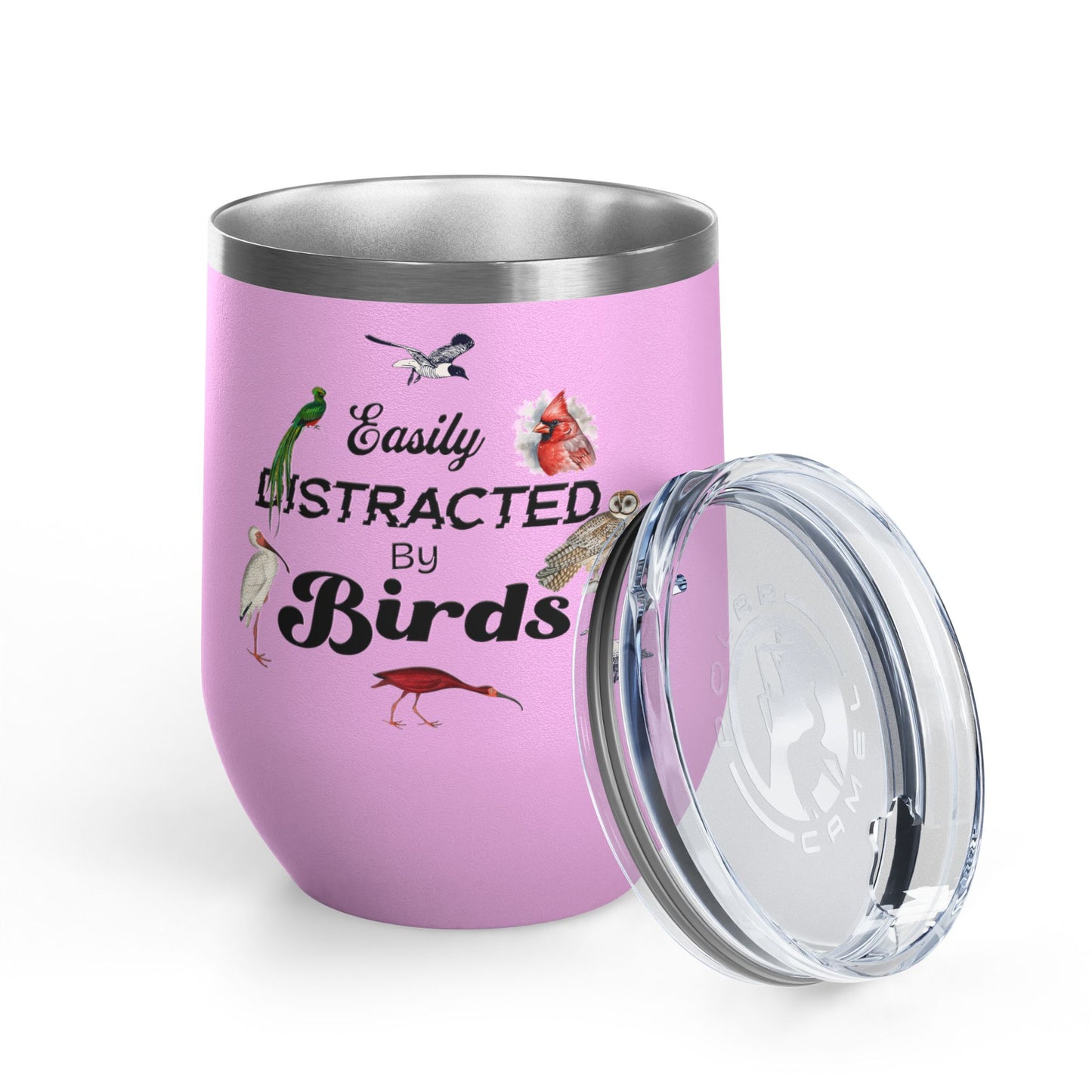 Easily Distracted By Birds Wine Tumbler - 12oz Insulated Mug for Bird Lovers