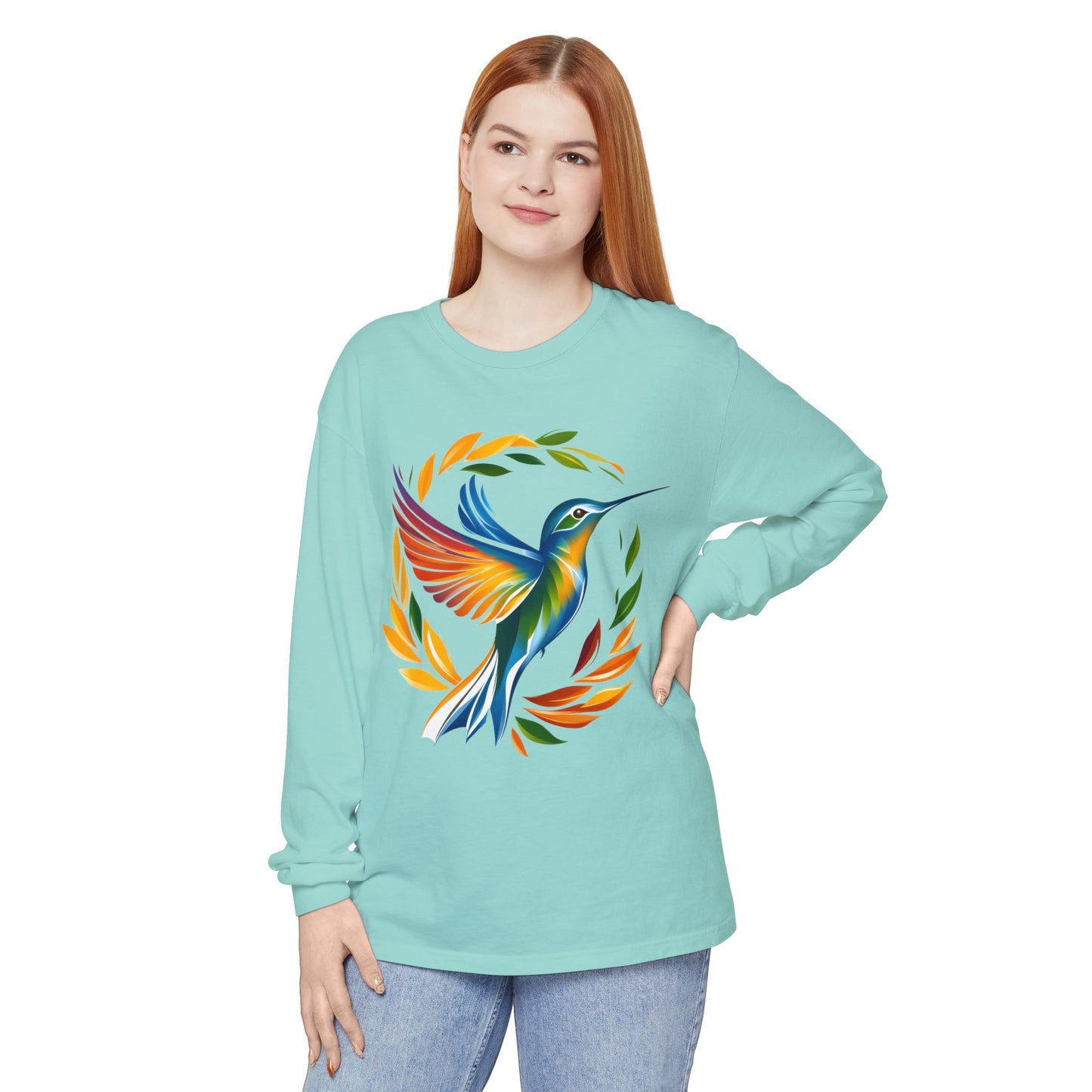 Hummingbird Rainbow Garment-dyed Long Sleeve T-Shirt