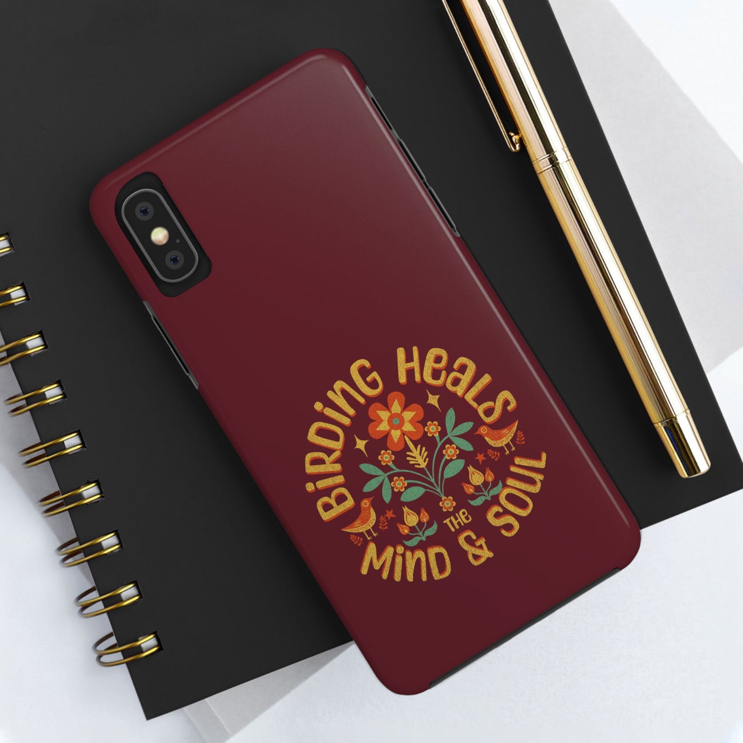 The Nerdy Birder - Birding Heals the Mind & Soul Design, Tough Secure Phone Covers for Bird Lovers, Artistic Gifts for Nature Enthusiasts