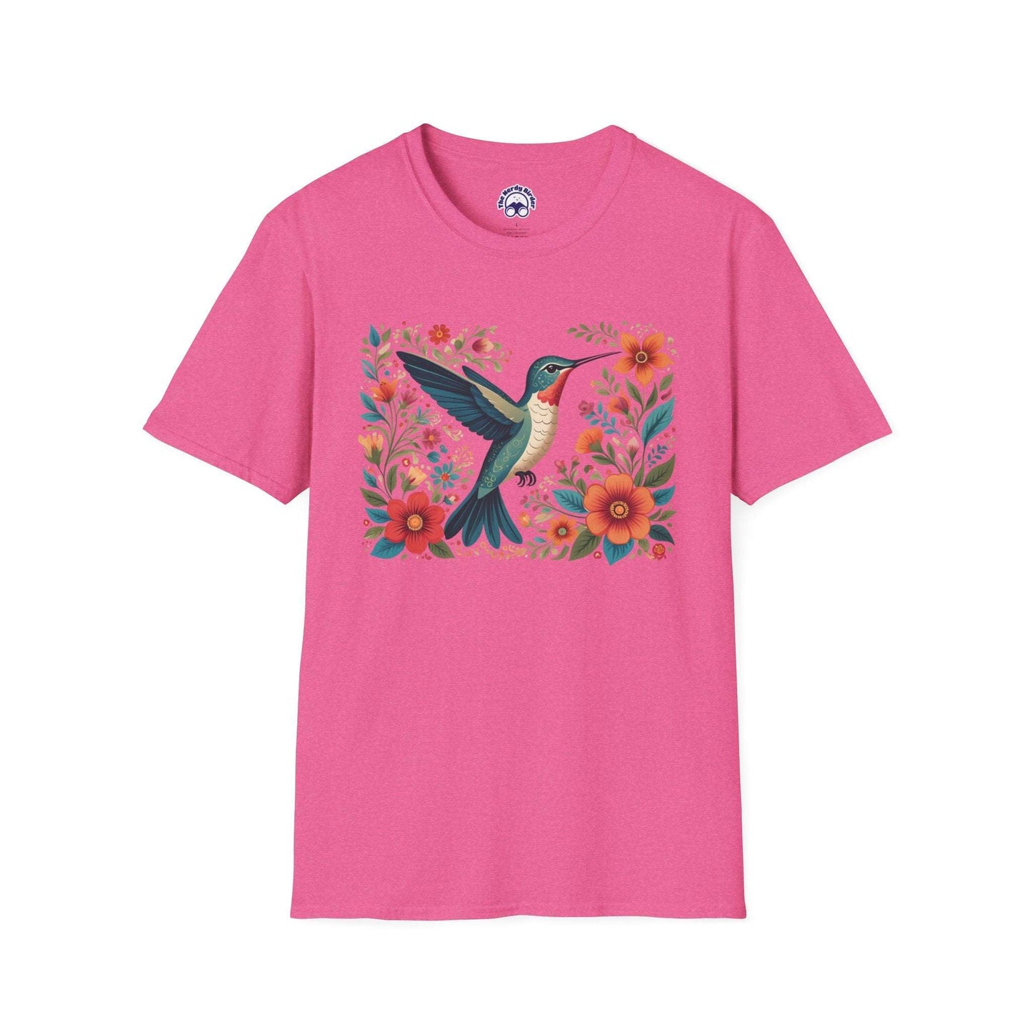 The Nerdy Birder Hummingbird in Bloom – Artistic Nature Unisex Softstyle T-Shirt