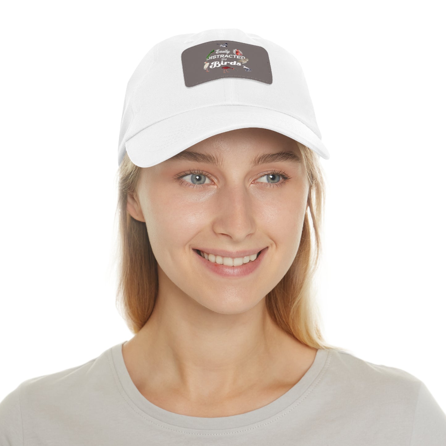 The Nerdy Birder Easily Distracted By Birds Dad Hat with Leather Patch, Casual Cap for Bird Lovers, Unisex