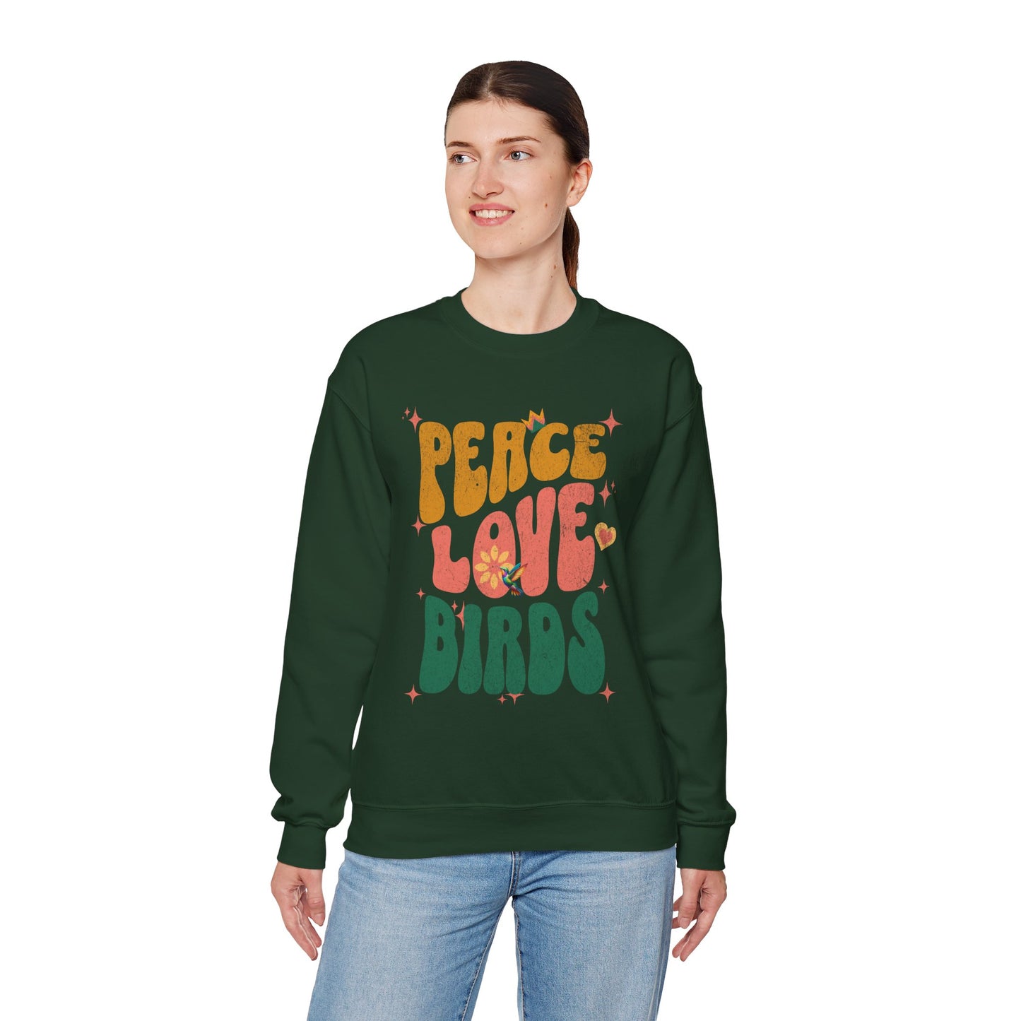 Peace Love Birds Crewneck Sweatshirt - Unisex Cozy Fashion for Nature Lovers
