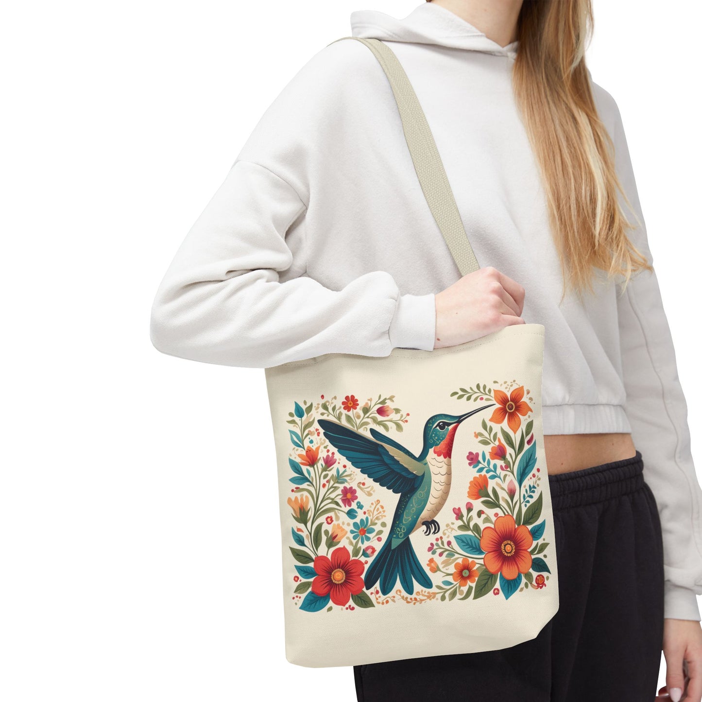 Hummingbird In Bloom Tote Bag - Natural color