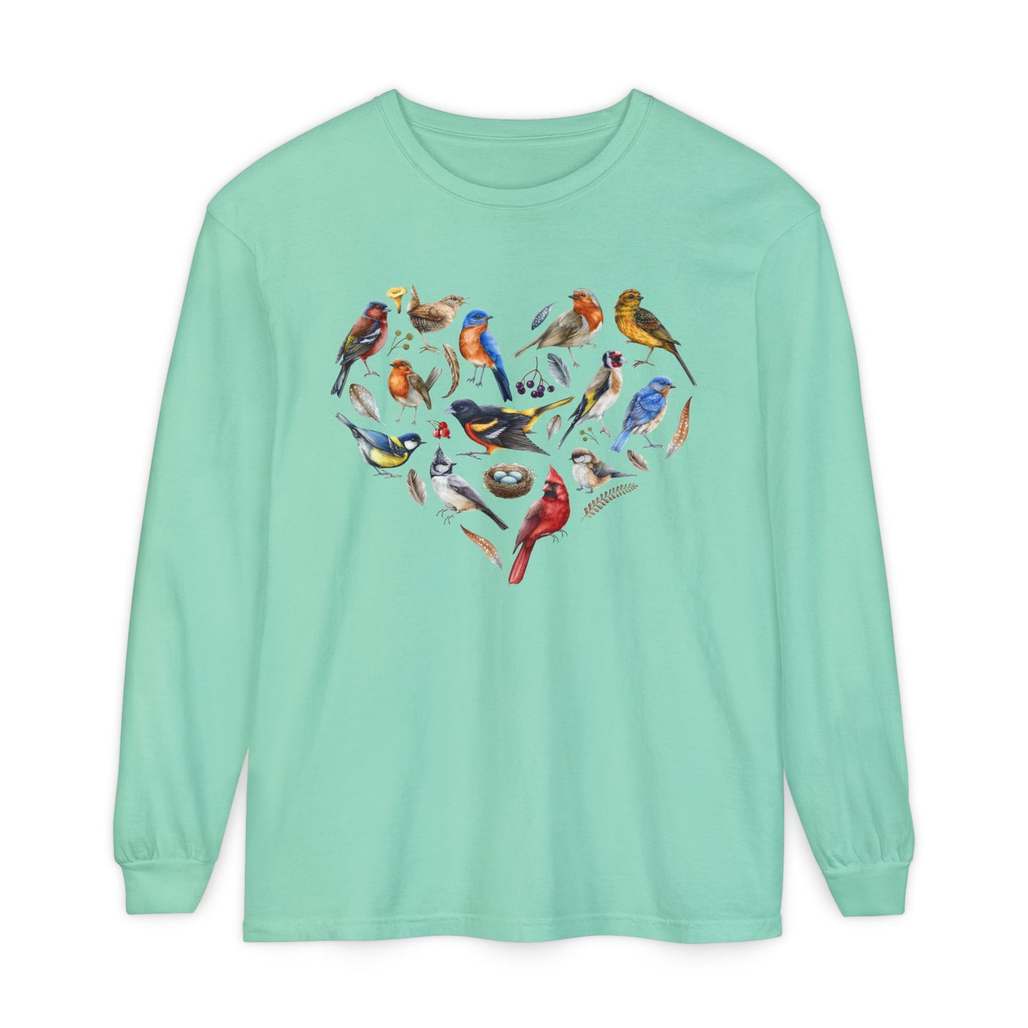 The Nerdy Birder Bird Heart Unisex Garment-dyed Long Sleeve T-Shirt