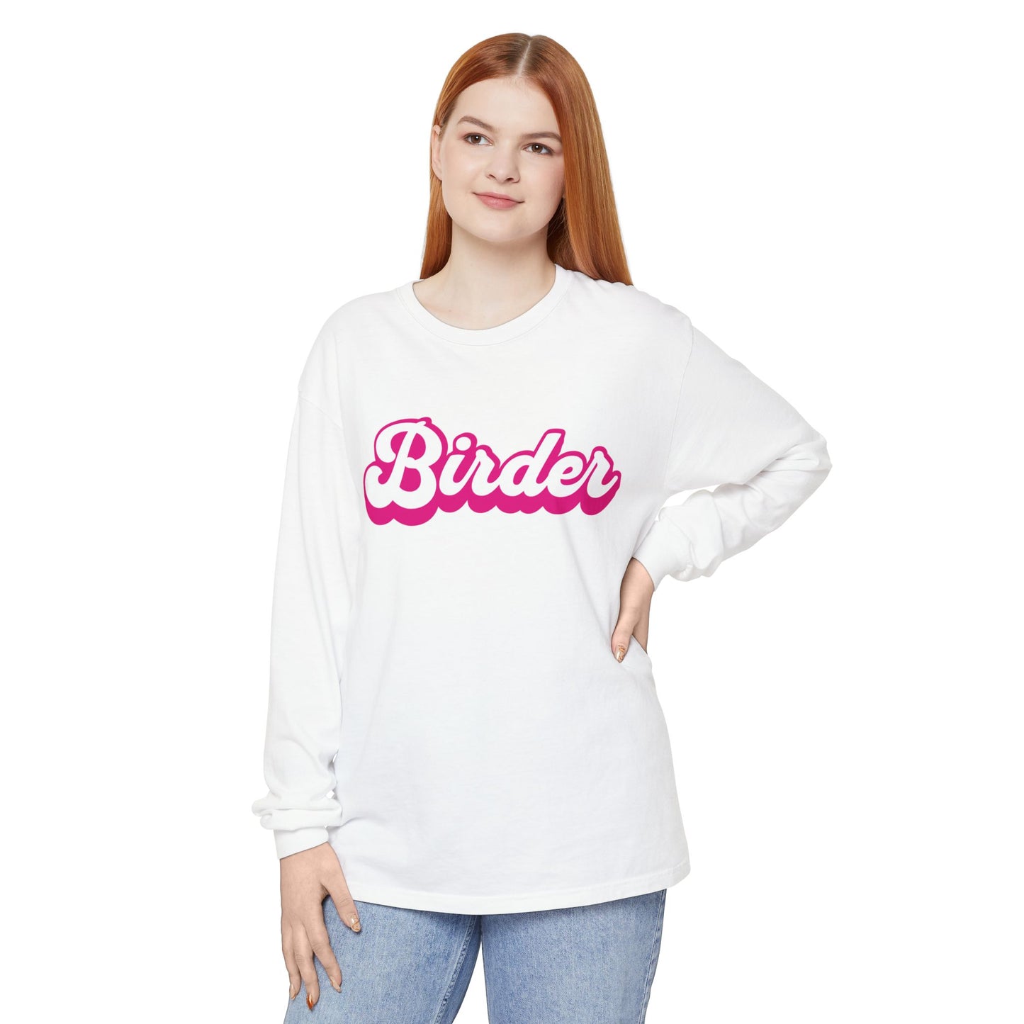 Pink Birder Unisex Garment-dyed Long Sleeve T-Shirt