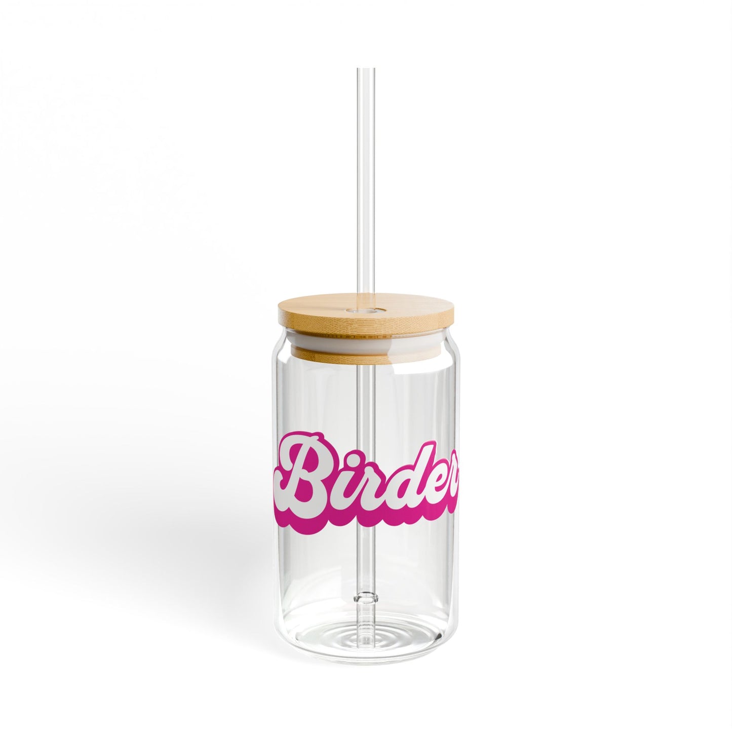 The Nerdy Birder Pink Birder 16oz Sipper Glass With Bamboo Lid