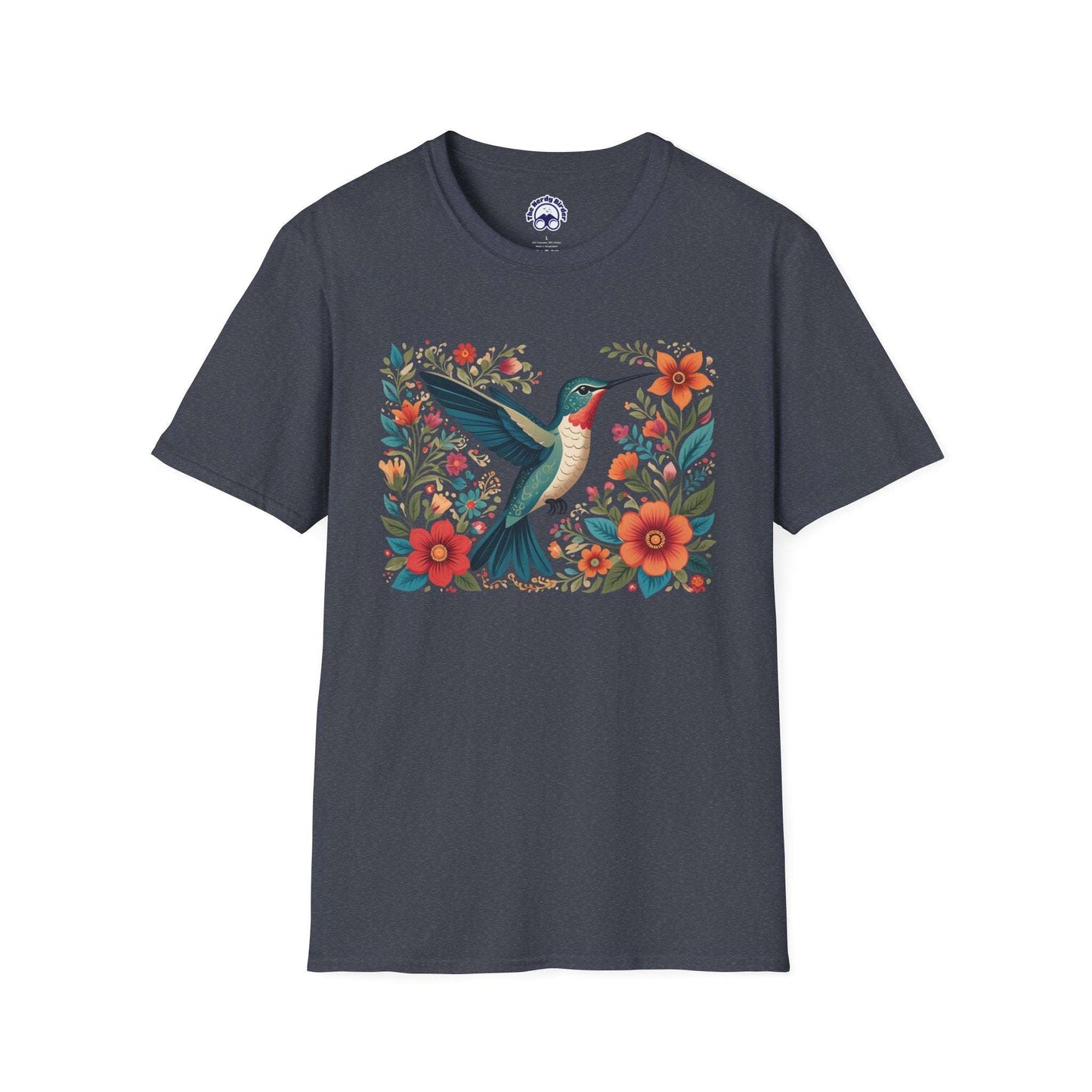 The Nerdy Birder Hummingbird in Bloom – Artistic Nature Unisex Softstyle T-Shirt