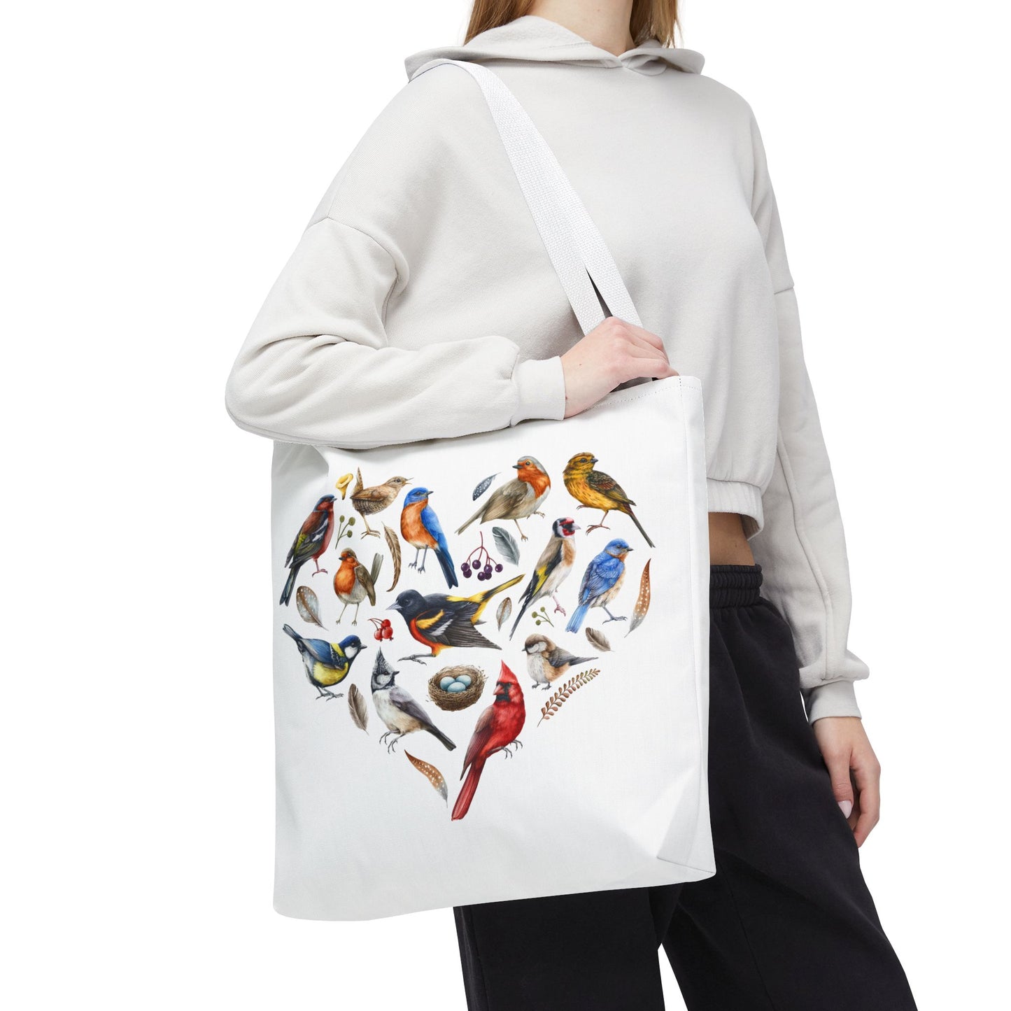 Bird Lovers Tote Bag - Colorful Heart Design for Nature Enthusiasts
