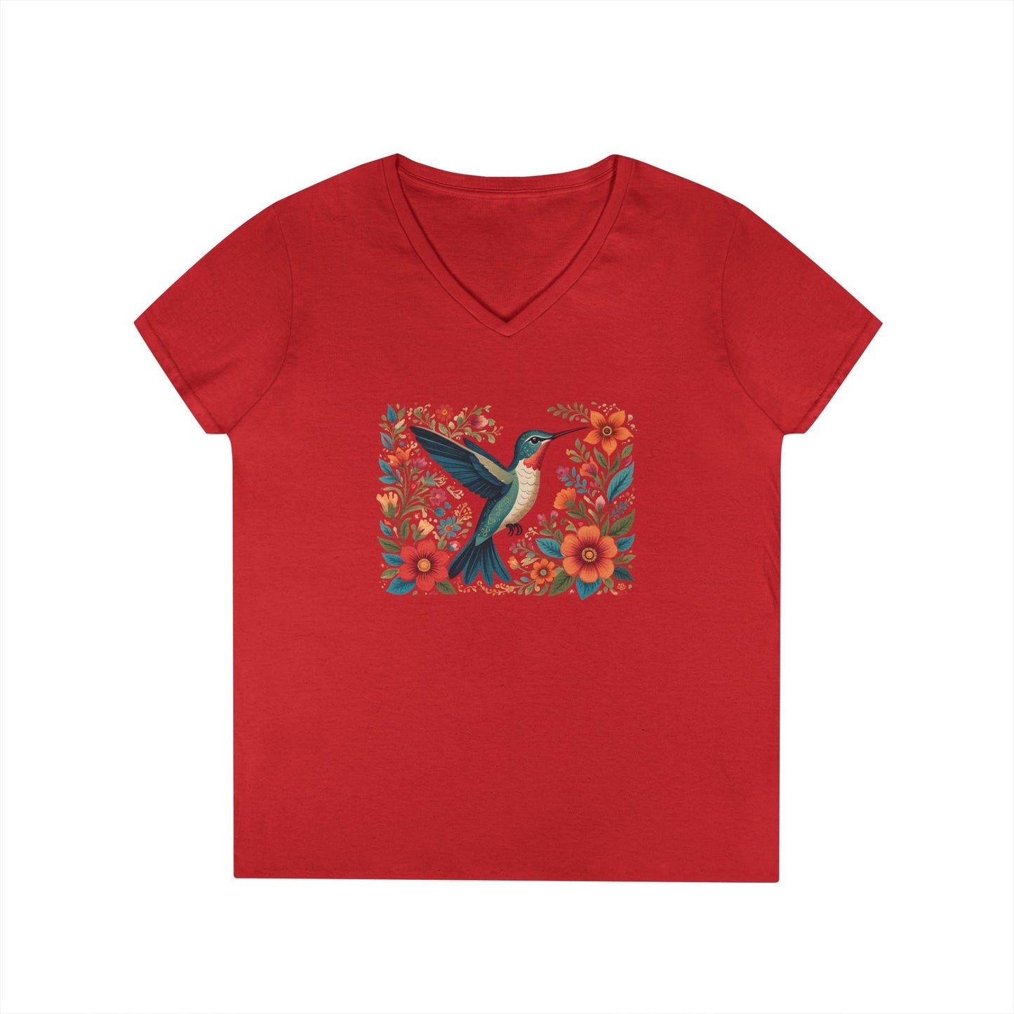 Hummingbird Blooms Ladies' V-Neck T-Shirt