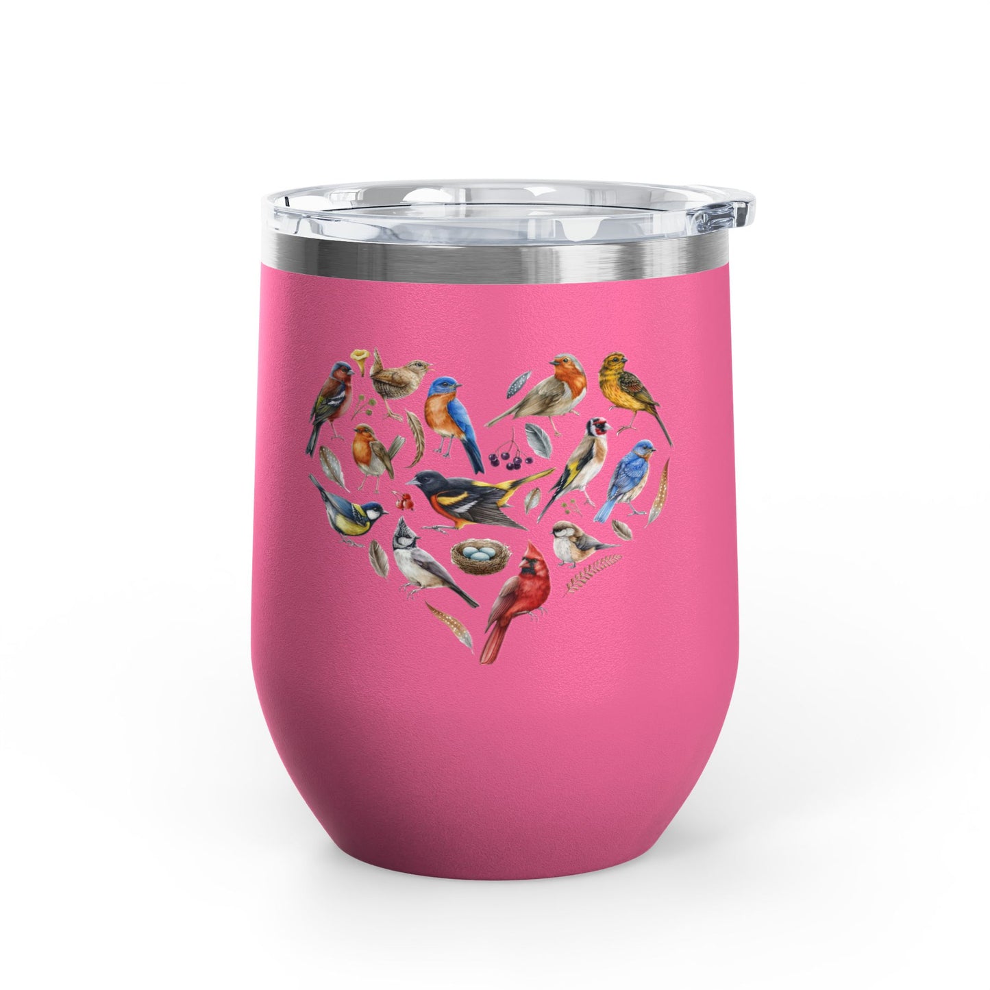 Bird Heart Wine Tumbler- 12oz Insulated Cup for Nature Lovers