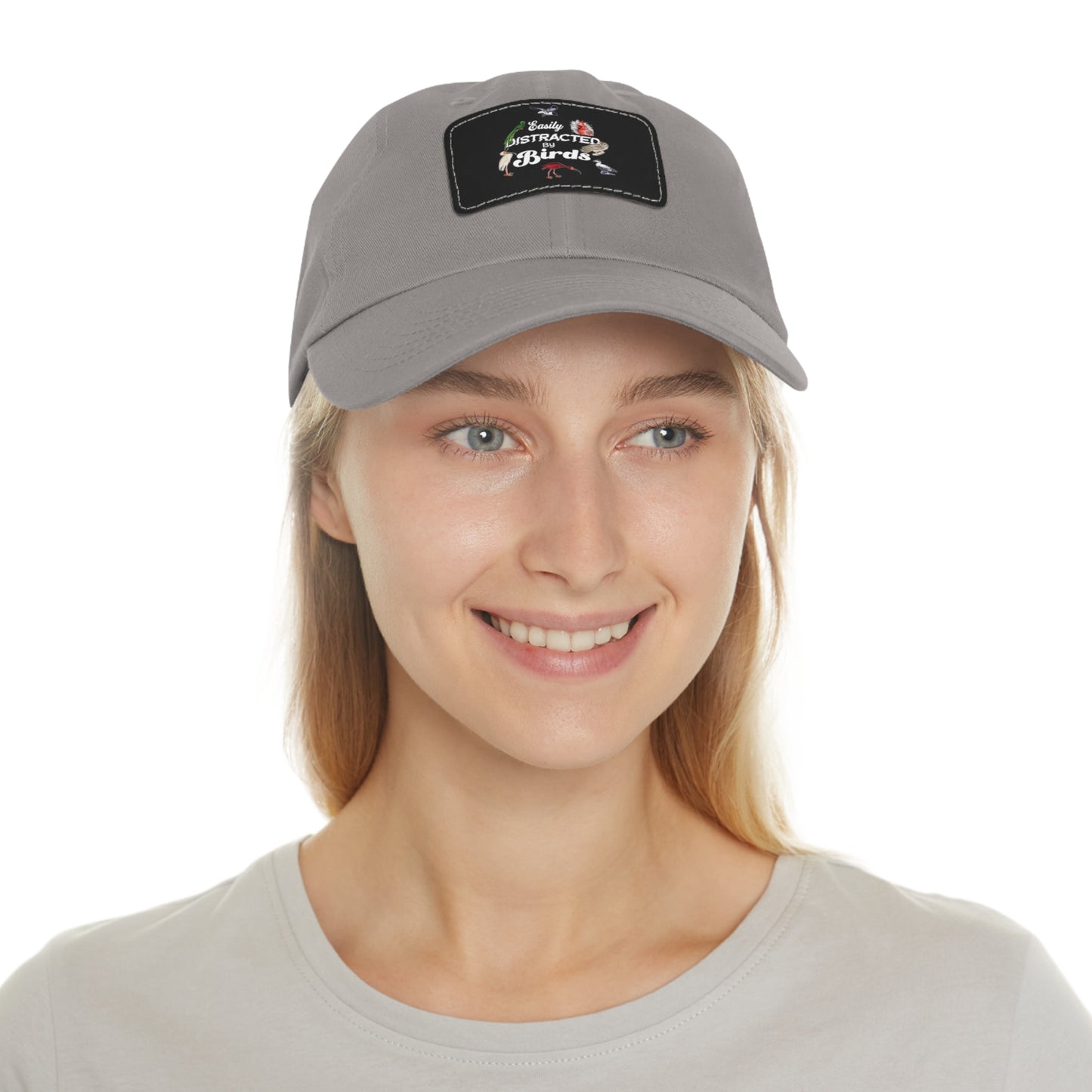 The Nerdy Birder Easily Distracted By Birds Dad Hat with Leather Patch, Casual Cap for Bird Lovers, Unisex