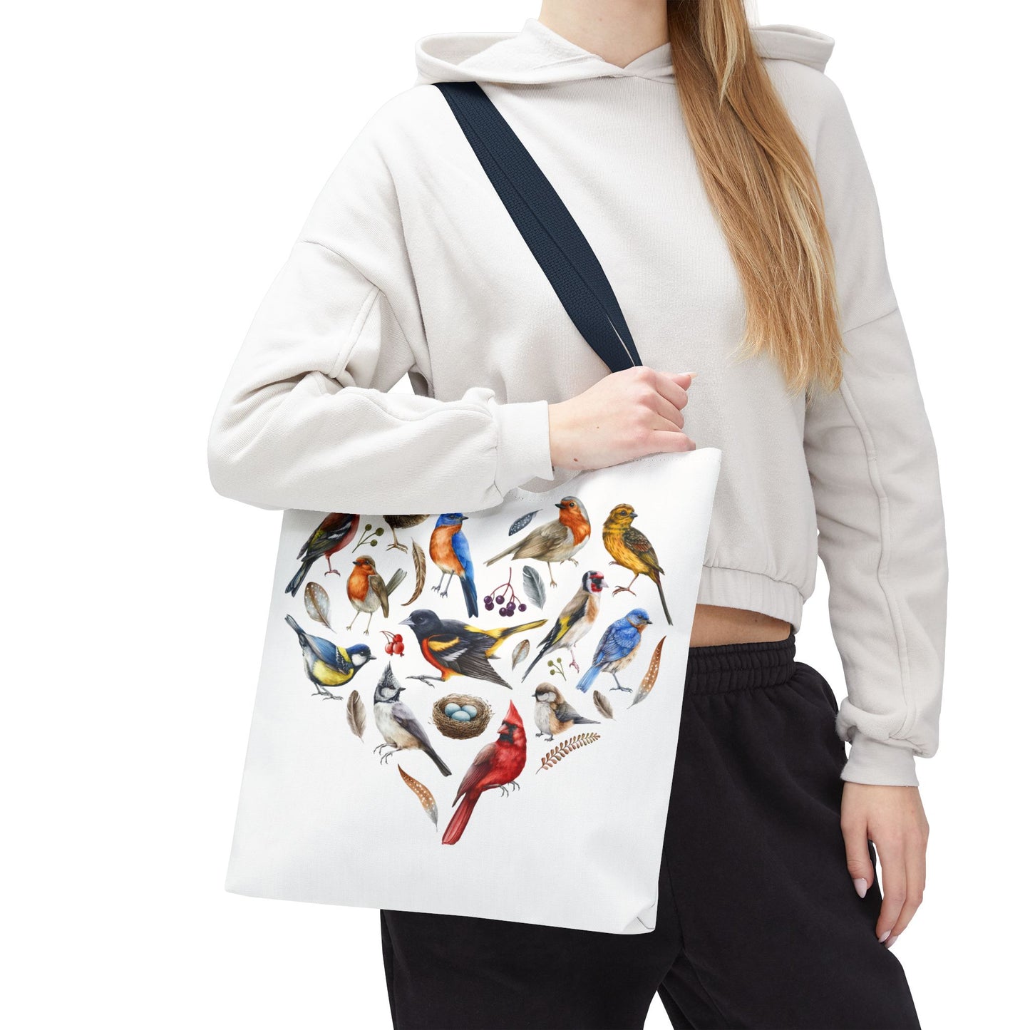 Bird Lovers Tote Bag - Colorful Heart Design for Nature Enthusiasts