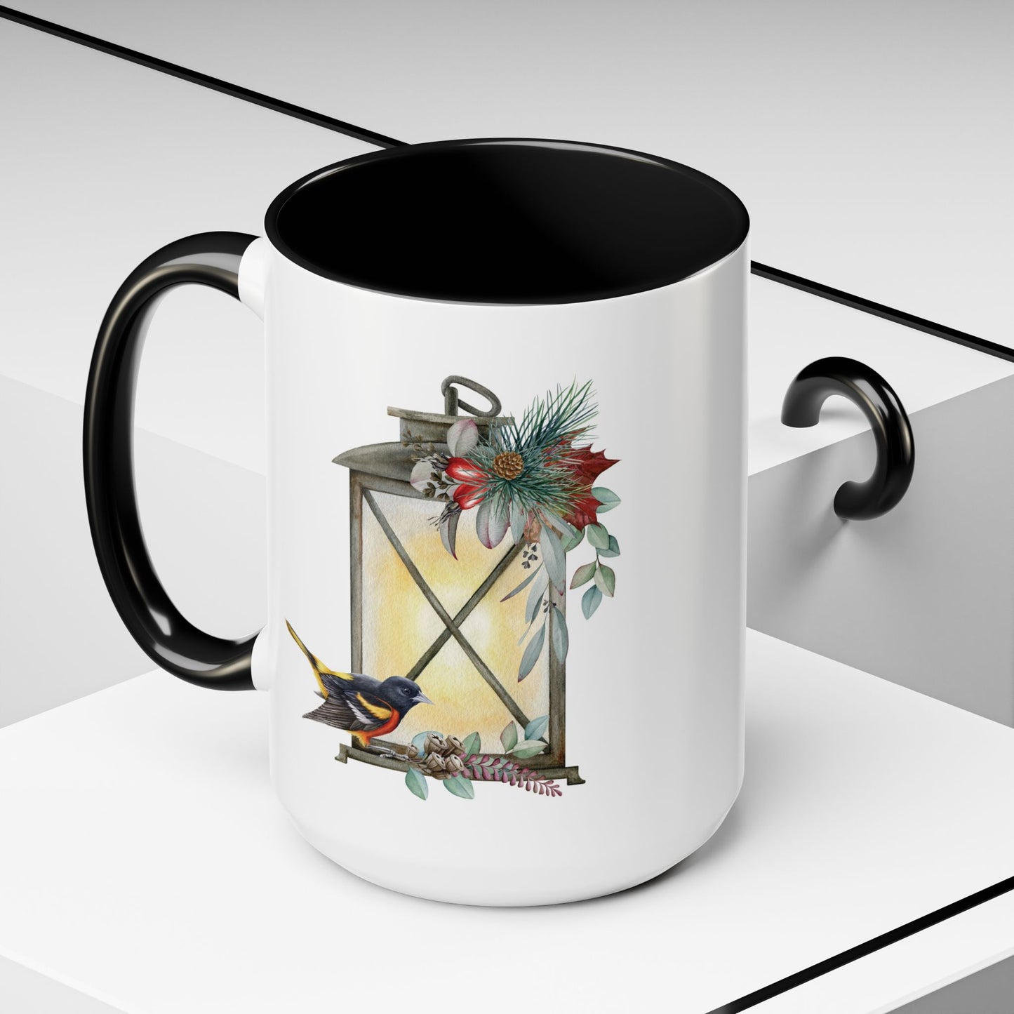 Cozy Christmas Lantern Accent Coffee Mug – Perfect Gift for Bird Lovers