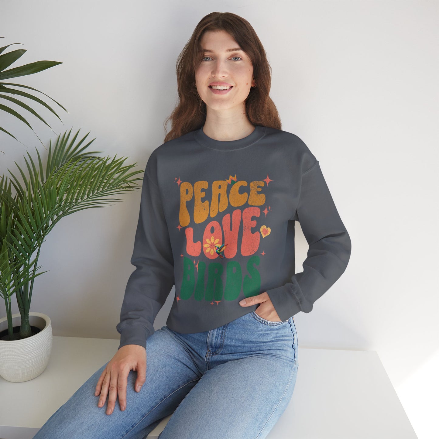 Peace Love Birds Crewneck Sweatshirt - Unisex Cozy Fashion for Nature Lovers