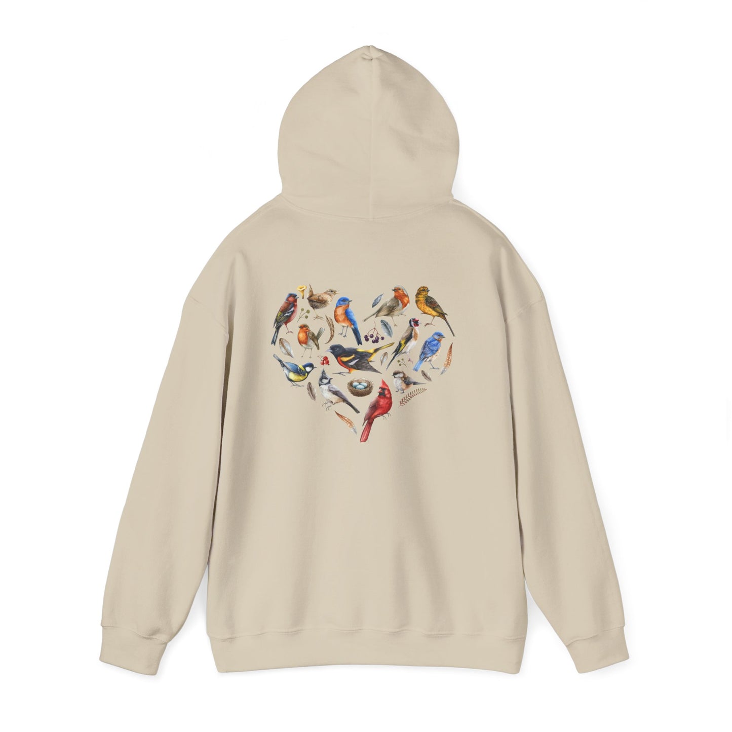 Bird Heart Unisex Hoodie Back Design - Cozy Sweatshirt for Nature Lovers