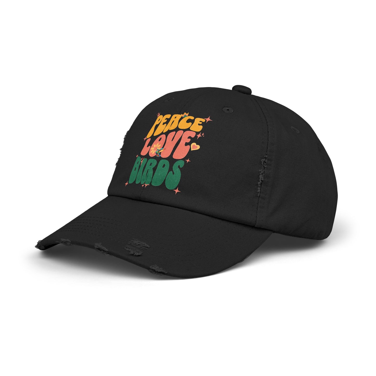 Peace Love Birds Vintage Style Hat - Unisex Distressed Cap