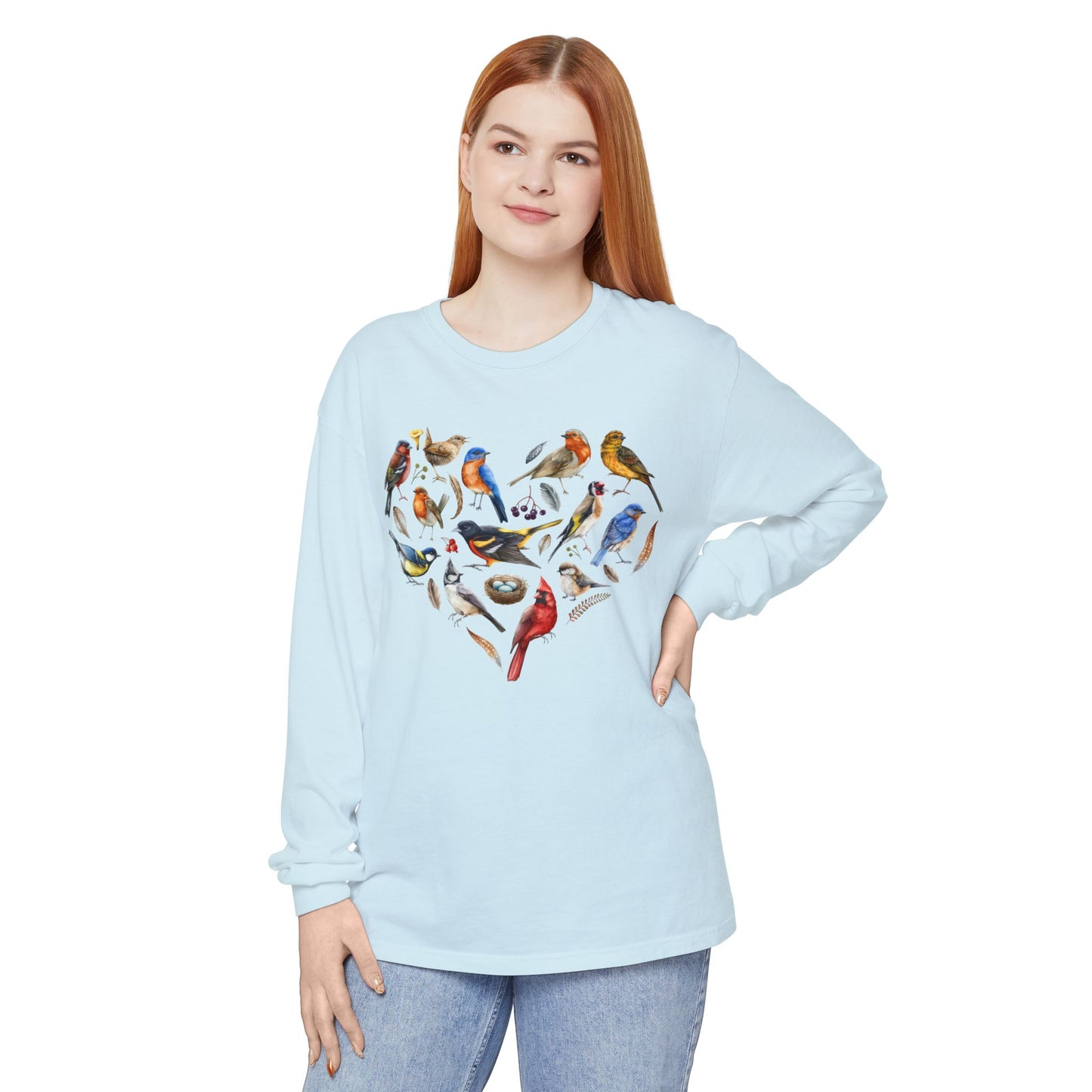 The Nerdy Birder Bird Heart Unisex Garment-dyed Long Sleeve T-Shirt