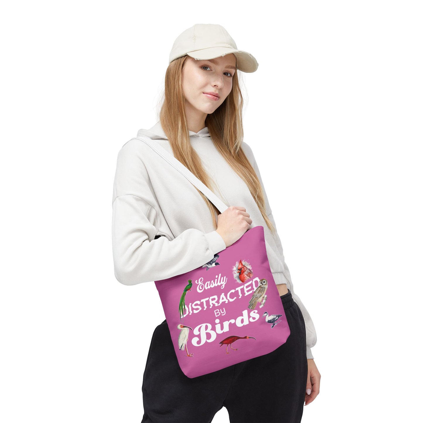 Easily Distracted by Birds Tote Bag in Pink - Fun and Quirky Bird Design for Bird Lovers