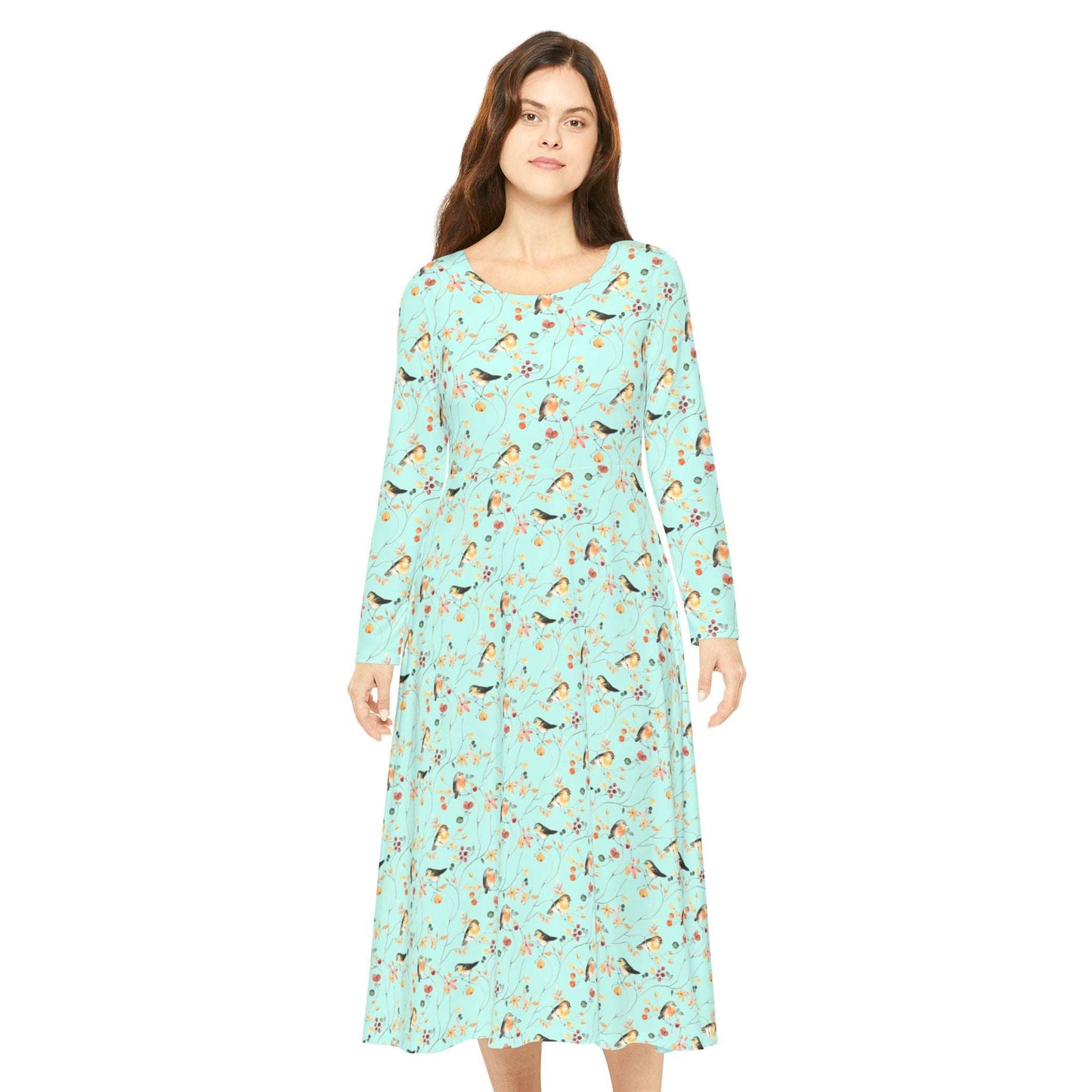 Mint Warbler Long Sleeve Dance Dress, Elegant Birder Dress, Bohemian Style Dress