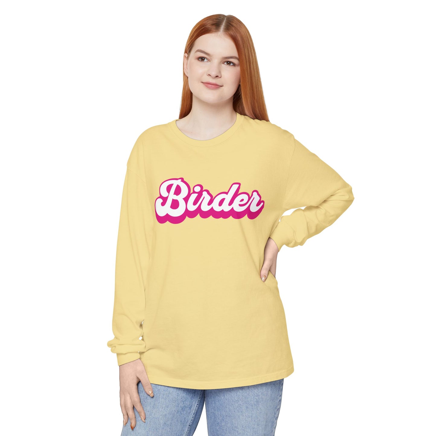 Pink Birder Unisex Garment-dyed Long Sleeve T-Shirt