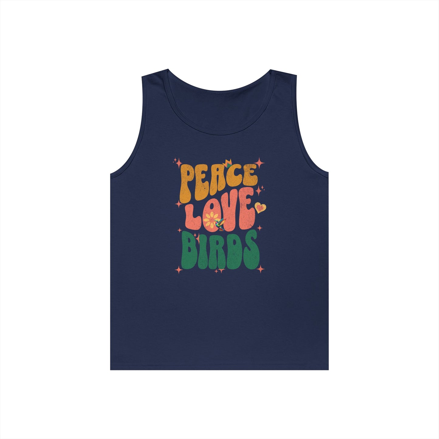 The Nerdy Birder Peace Love Birds Tank Top, Gift for Bird Lovers, Unisex Summer Wear, Fun Casual Tank
