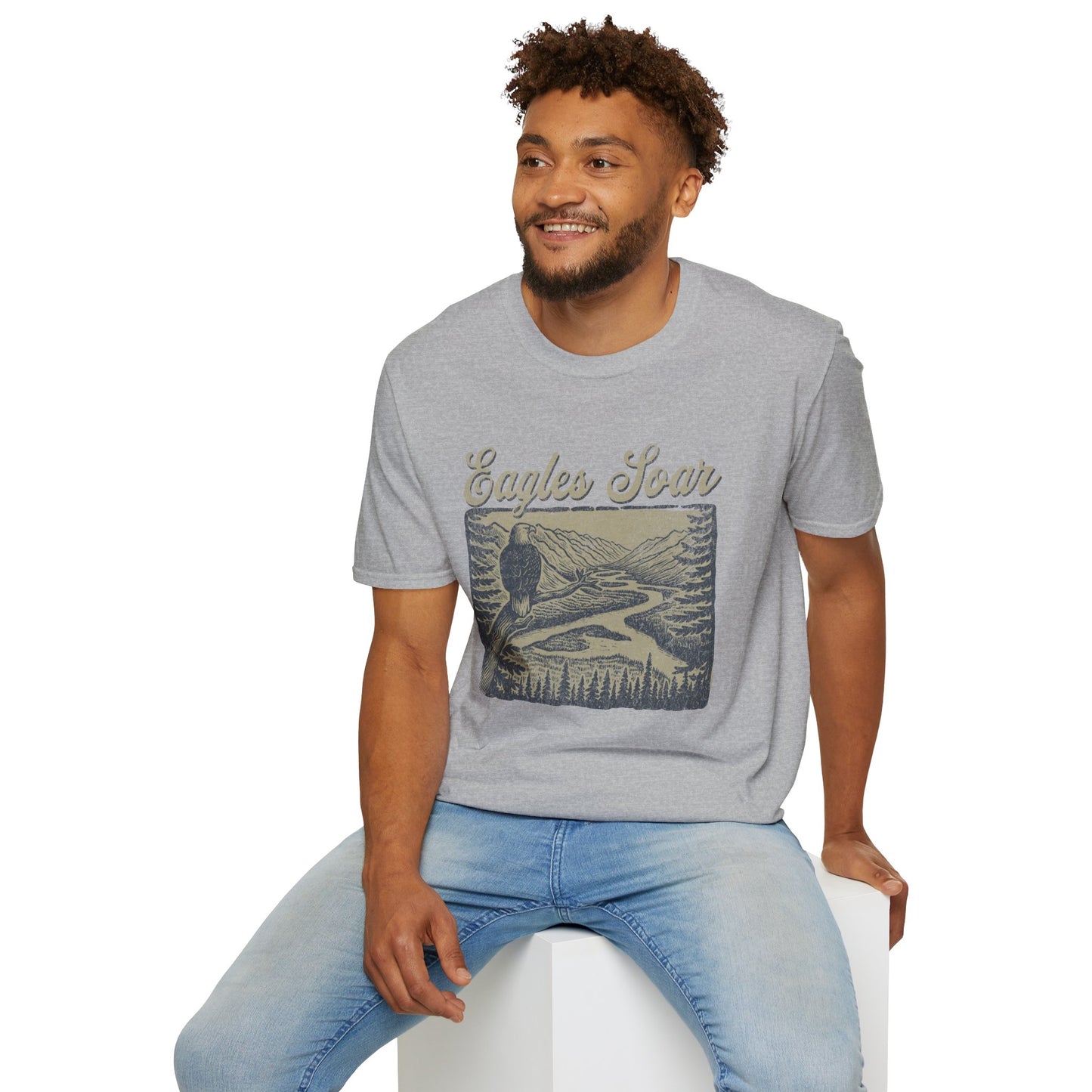 Eagles Soar Unisex Softstyle T-Shirt - Nature Inspired Graphic Tee