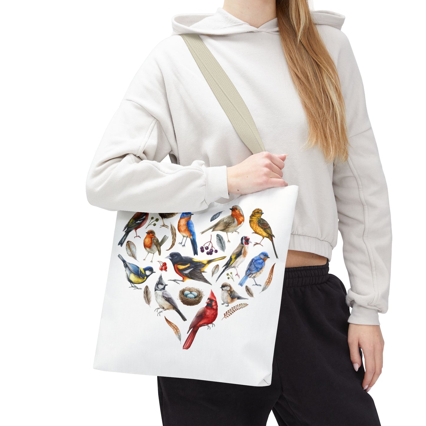 Bird Lovers Tote Bag - Colorful Heart Design for Nature Enthusiasts