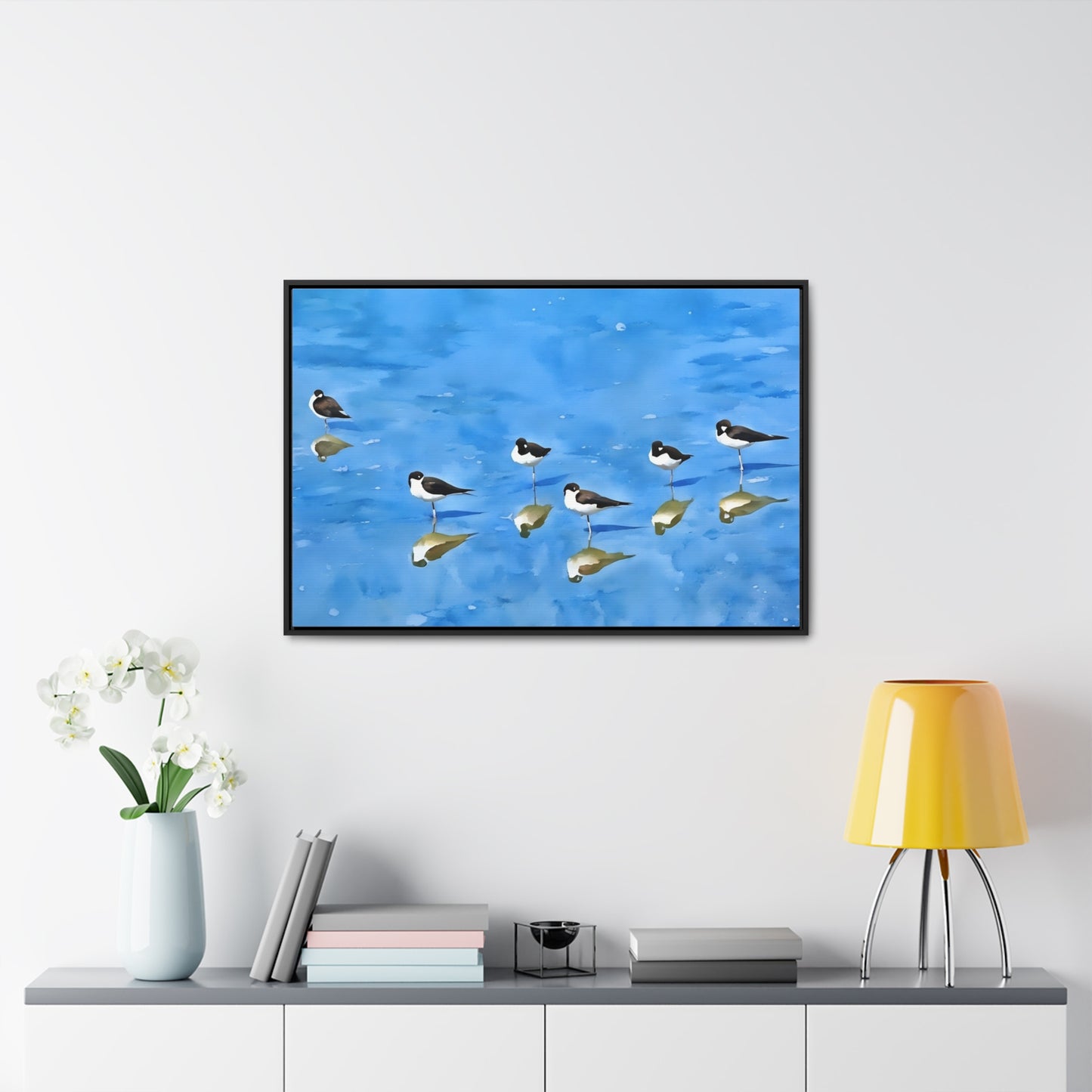 Serene Bird Reflection Canvas Wrap - Horizontal Wall Art for Nature Lovers