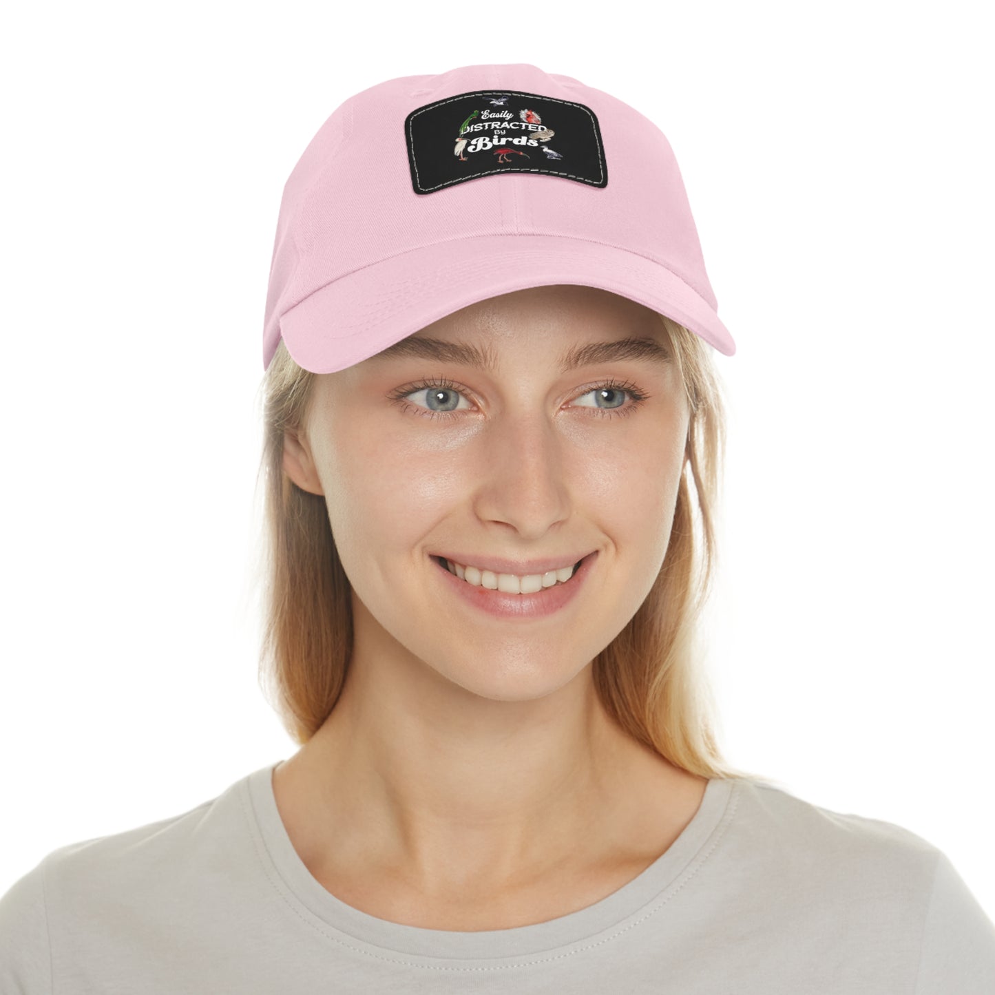 The Nerdy Birder Easily Distracted By Birds Dad Hat with Leather Patch, Casual Cap for Bird Lovers, Unisex