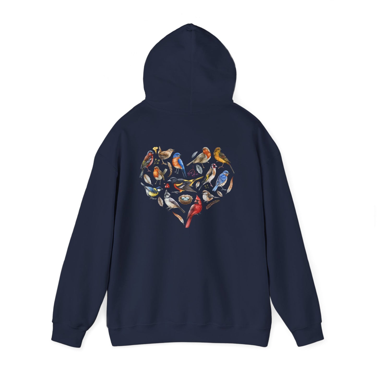 Bird Heart Unisex Hoodie Back Design - Cozy Sweatshirt for Nature Lovers