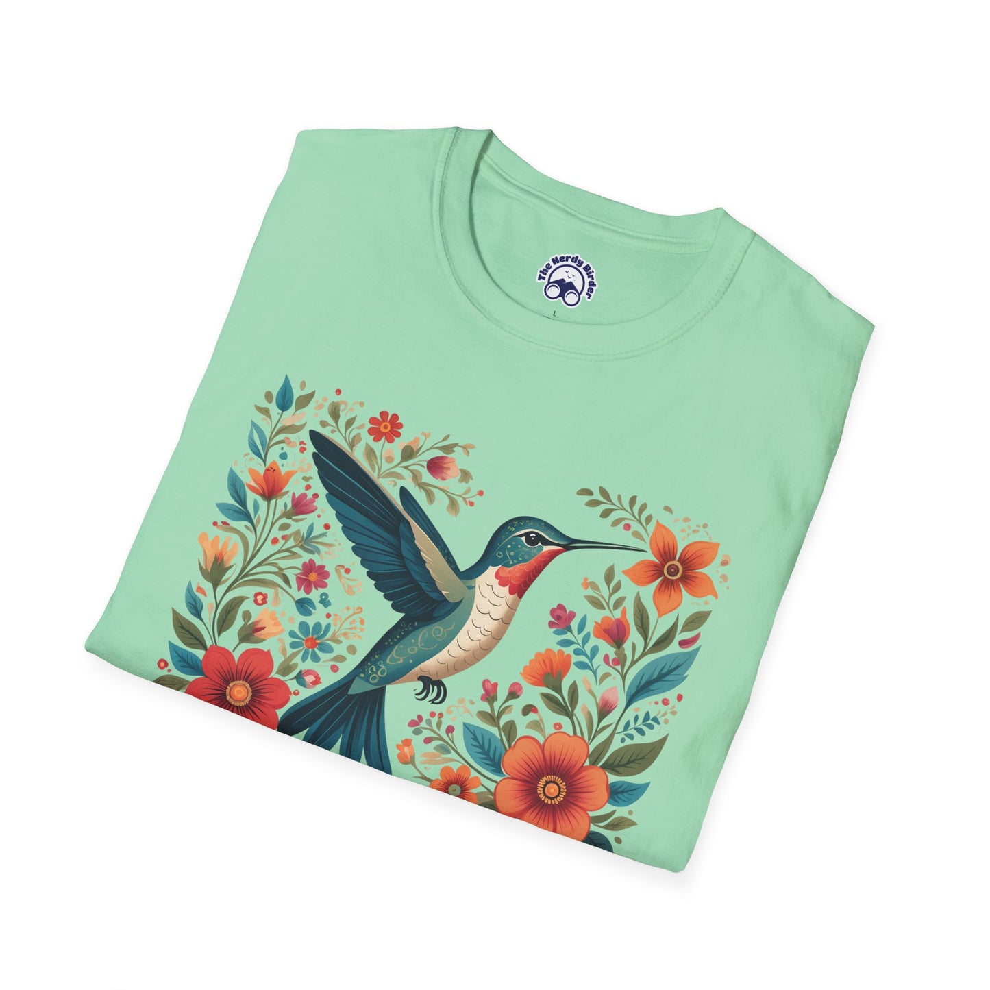 Hummingbird in Bloom – Artistic Nature Unisex Softstyle T-Shirt
