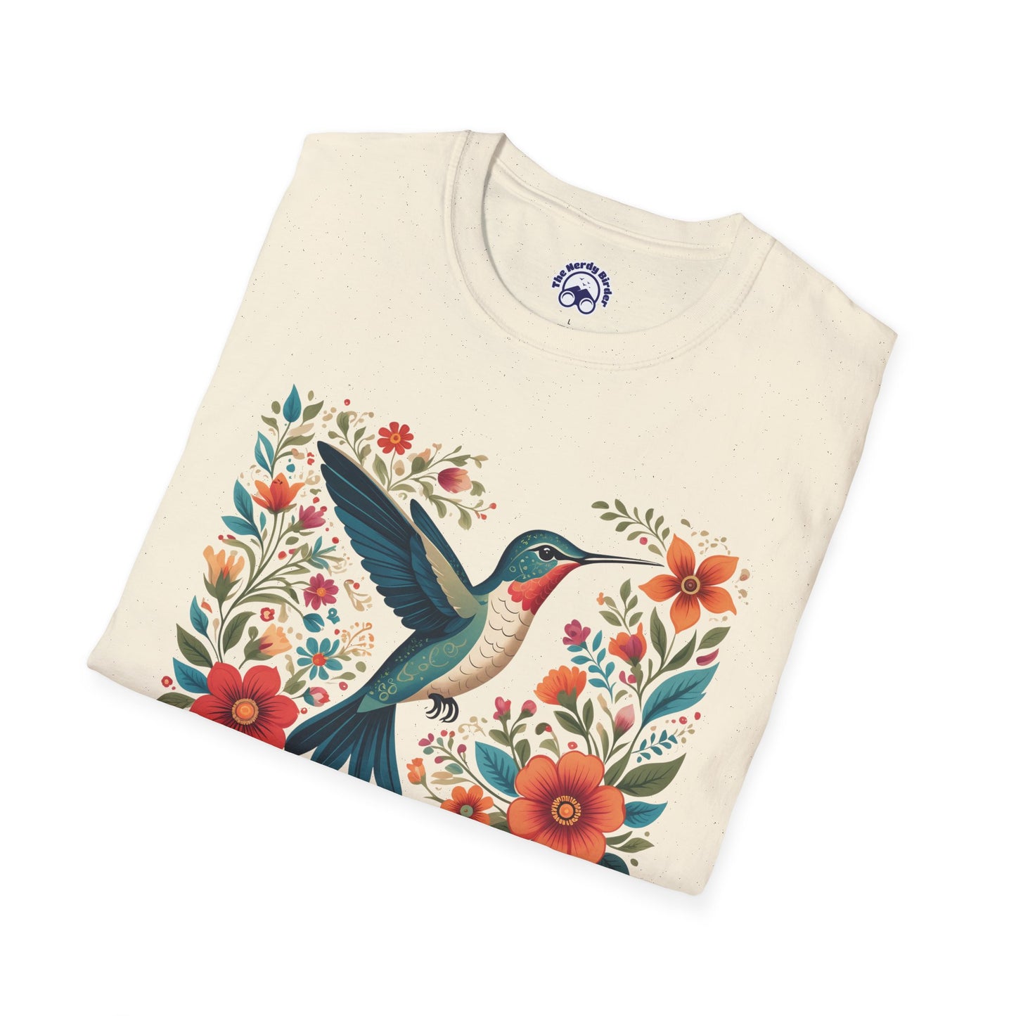 Hummingbird in Bloom – Artistic Nature Unisex Softstyle T-Shirt