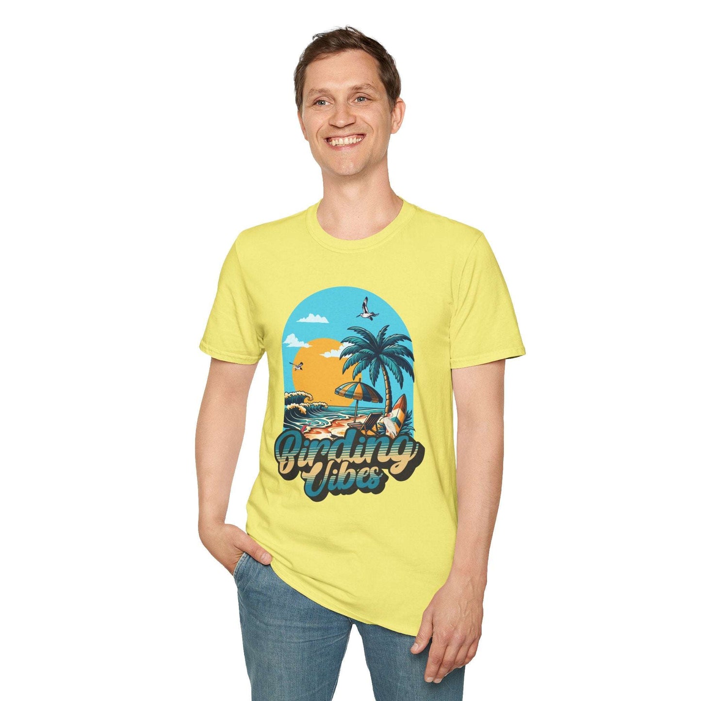 Birding Vibes Unisex Softstyle T-Shirt - Tropical Beach Graphic Tee