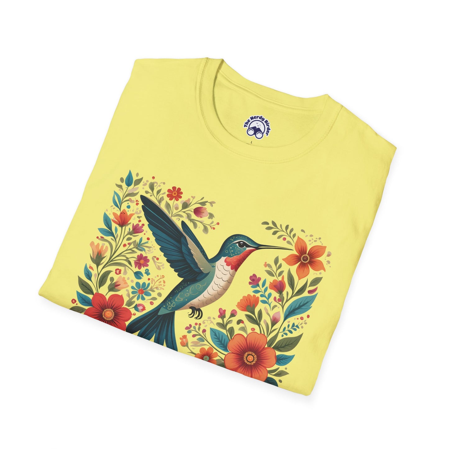 Hummingbird in Bloom – Artistic Nature Unisex Softstyle T-Shirt