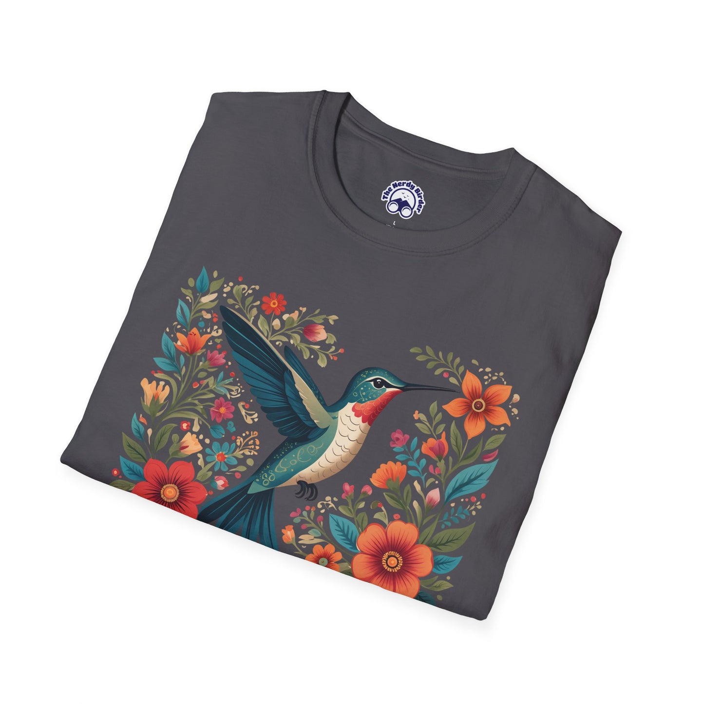 Hummingbird in Bloom – Artistic Nature Unisex Softstyle T-Shirt