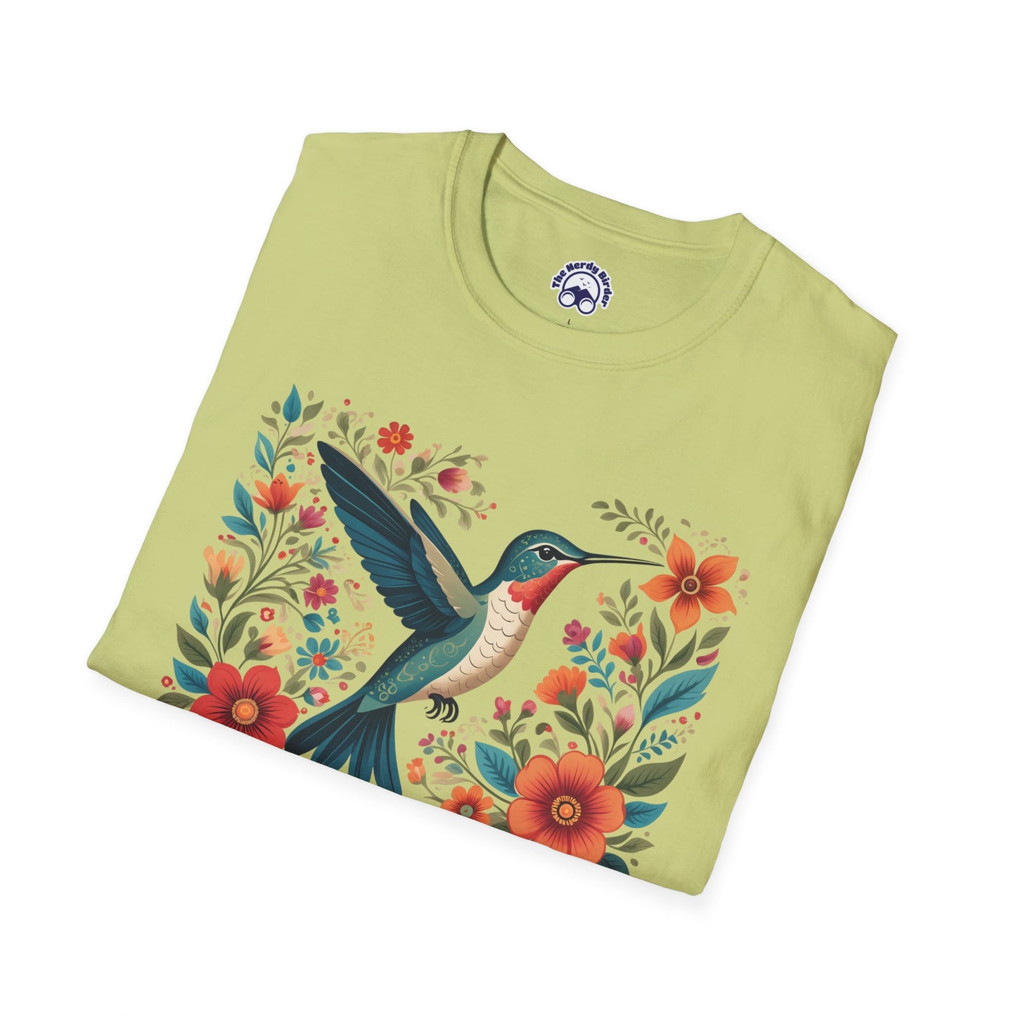 Hummingbird in Bloom – Artistic Nature Unisex Softstyle T-Shirt