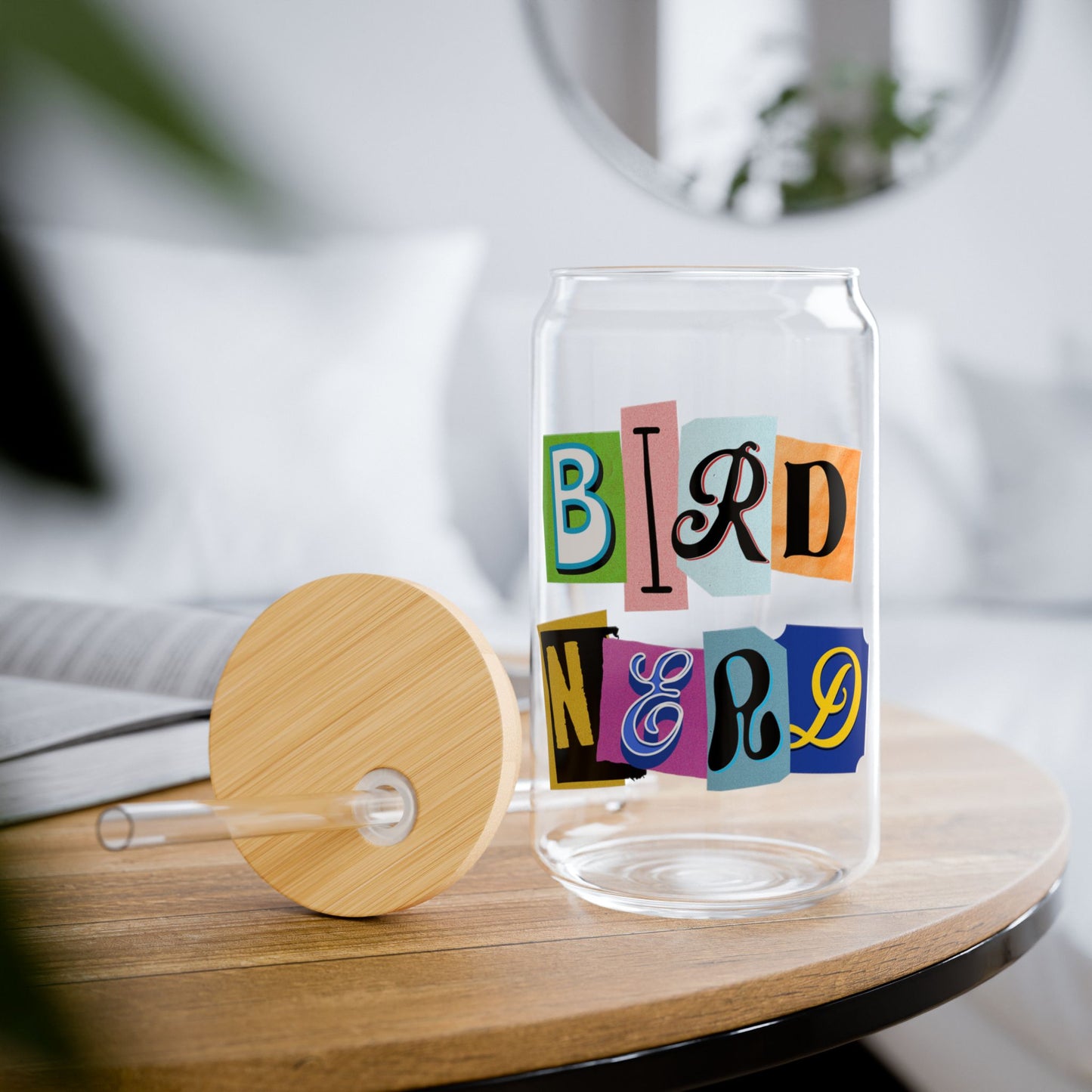 Bird Nerd 16oz Sipper Glass With Bamboo Lid