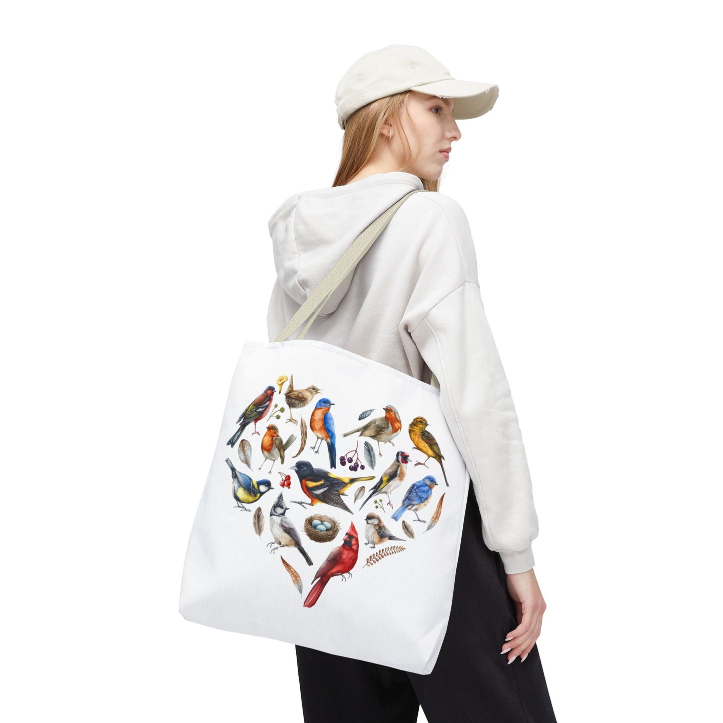 Bird Lovers Tote Bag - Colorful Heart Design for Nature Enthusiasts