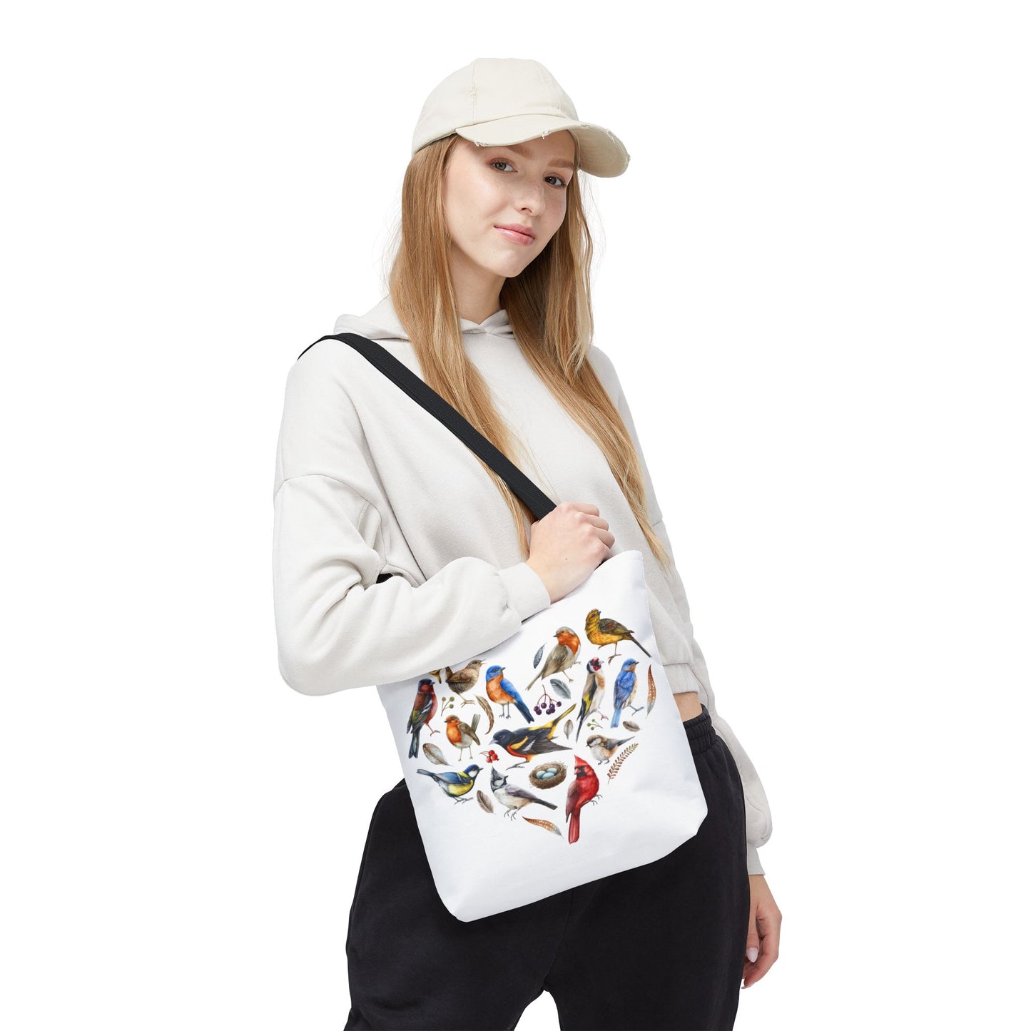 Bird Lovers Tote Bag - Colorful Heart Design for Nature Enthusiasts