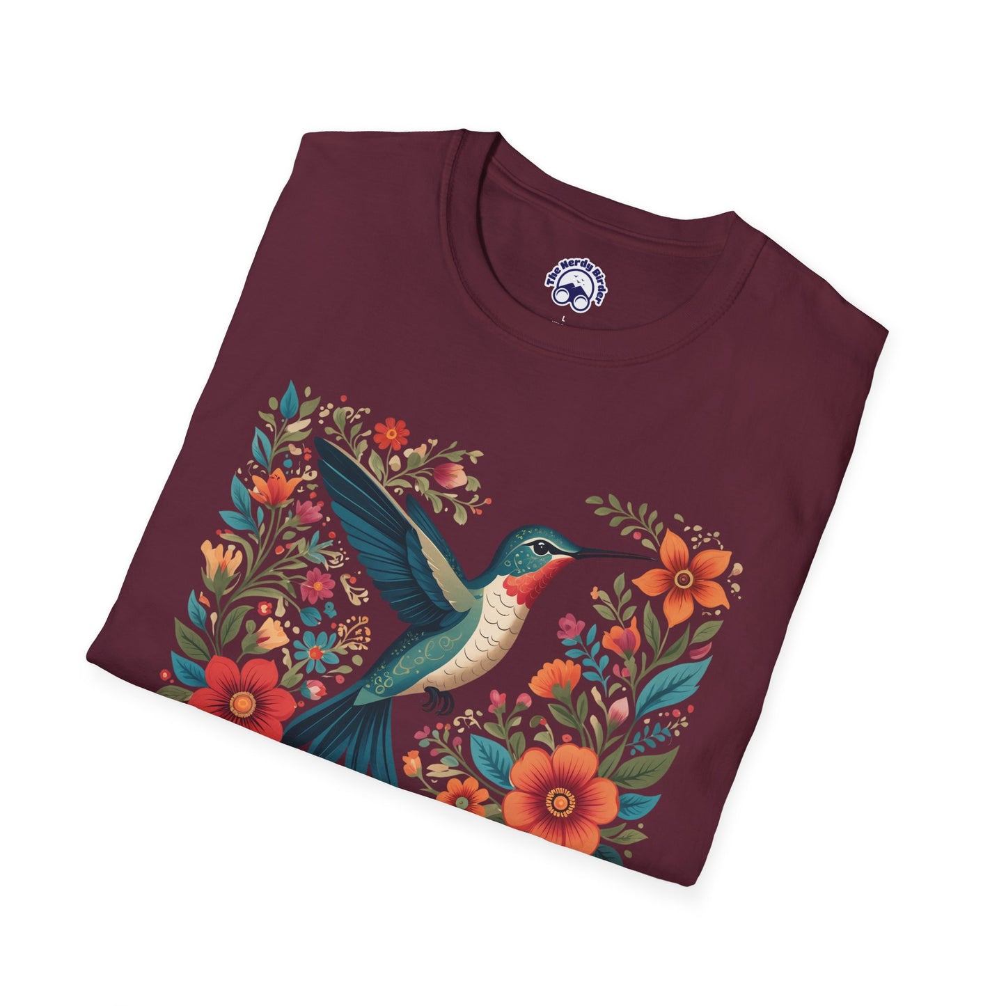Hummingbird in Bloom – Artistic Nature Unisex Softstyle T-Shirt